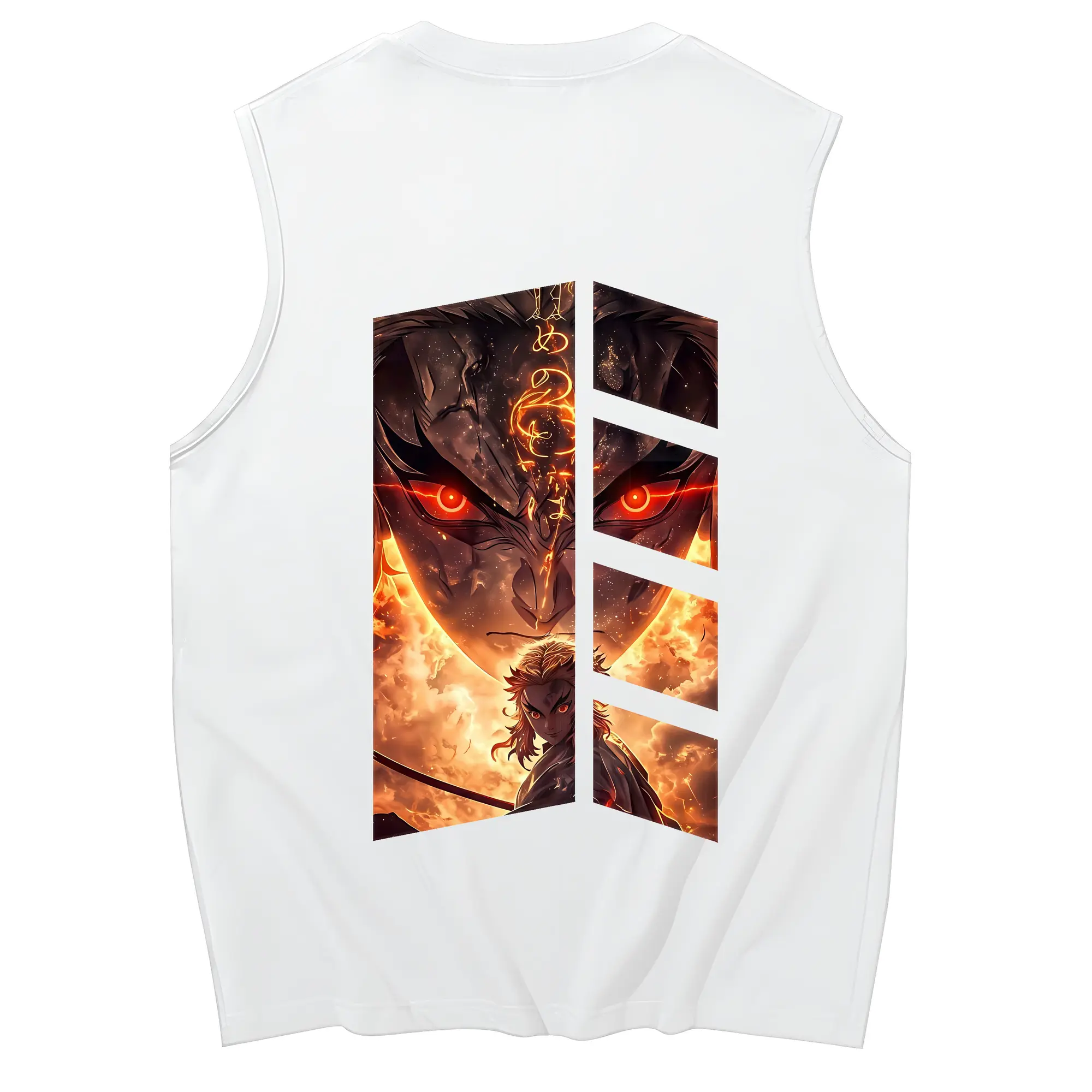鬼滅の刃 グッズ,煉獄 杏寿郎 - コットン100％ タンクトップ ・ 背面プリント ・ タイトシルエット ・ 快適 通気性 ・ スポーツ カジュアル 散歩用