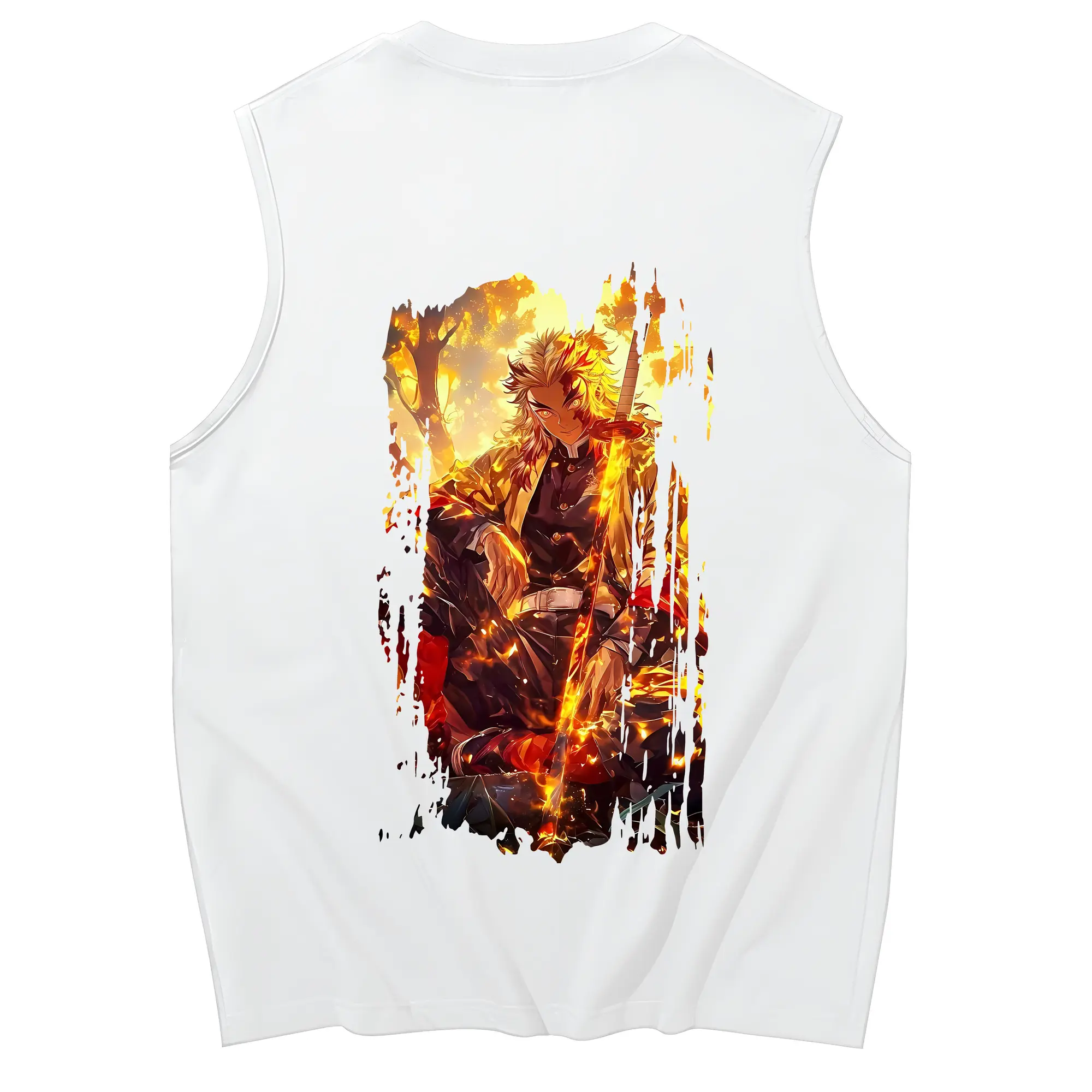 鬼滅の刃 グッズ,煉獄 杏寿郎 - コットン100％ タンクトップ ・ 背面プリント ・ タイトシルエット ・ 快適 通気性 ・ スポーツ カジュアル 散歩用
