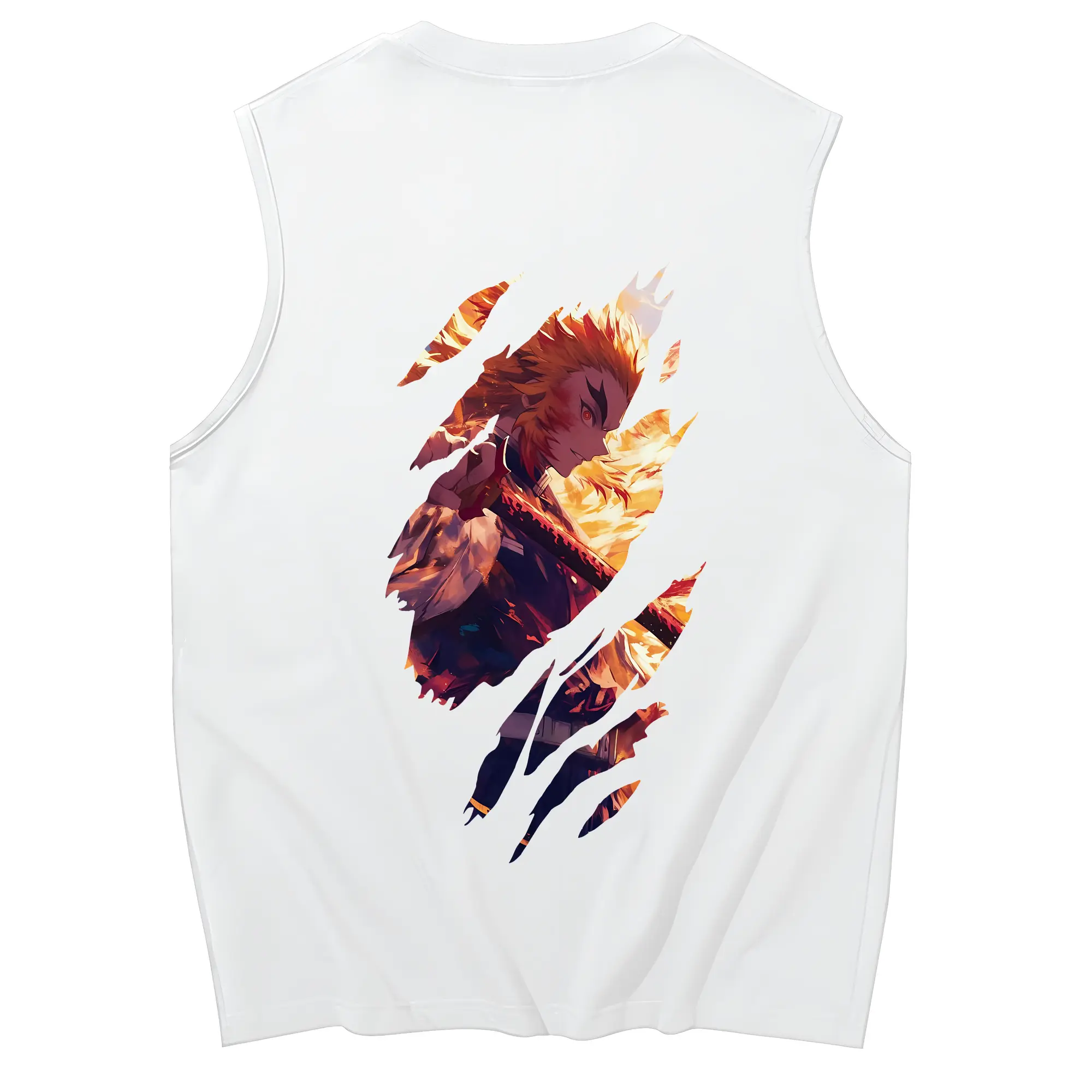 鬼滅の刃 グッズ,煉獄 杏寿郎 - コットン100％ タンクトップ ・ 背面プリント ・ タイトシルエット ・ 快適 通気性 ・ スポーツ カジュアル 散歩用