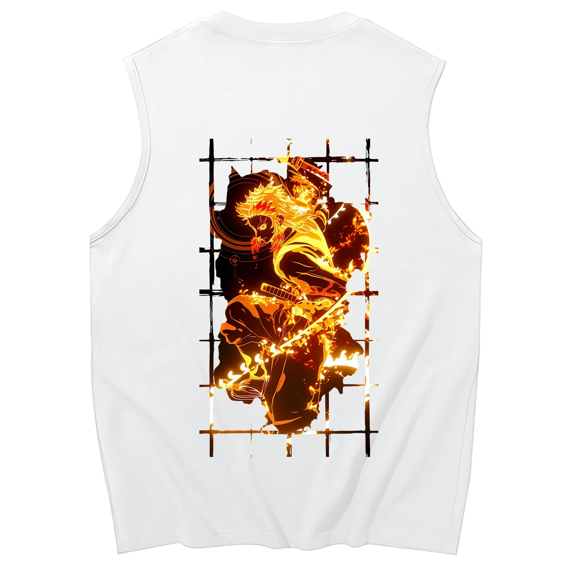 鬼滅の刃 グッズ,煉獄 杏寿郎 - コットン100％ タンクトップ ・ 背面プリント ・ タイトシルエット ・ 快適 通気性 ・ スポーツ カジュアル 散歩用