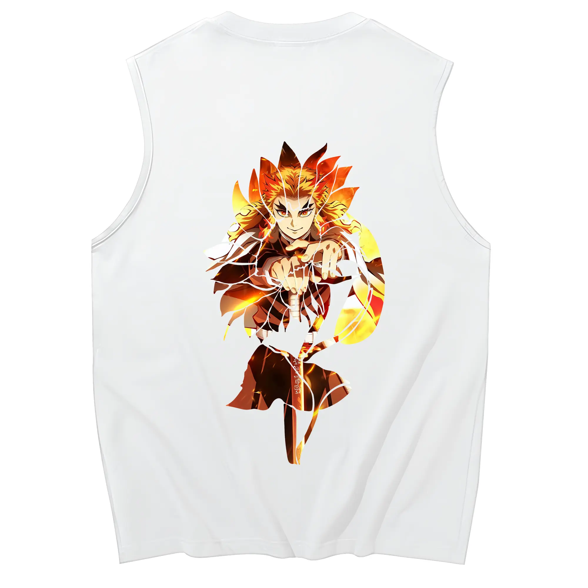 鬼滅の刃 グッズ,煉獄 杏寿郎 - コットン100％ タンクトップ ・ 背面プリント ・ タイトシルエット ・ 快適 通気性 ・ スポーツ カジュアル 散歩用
