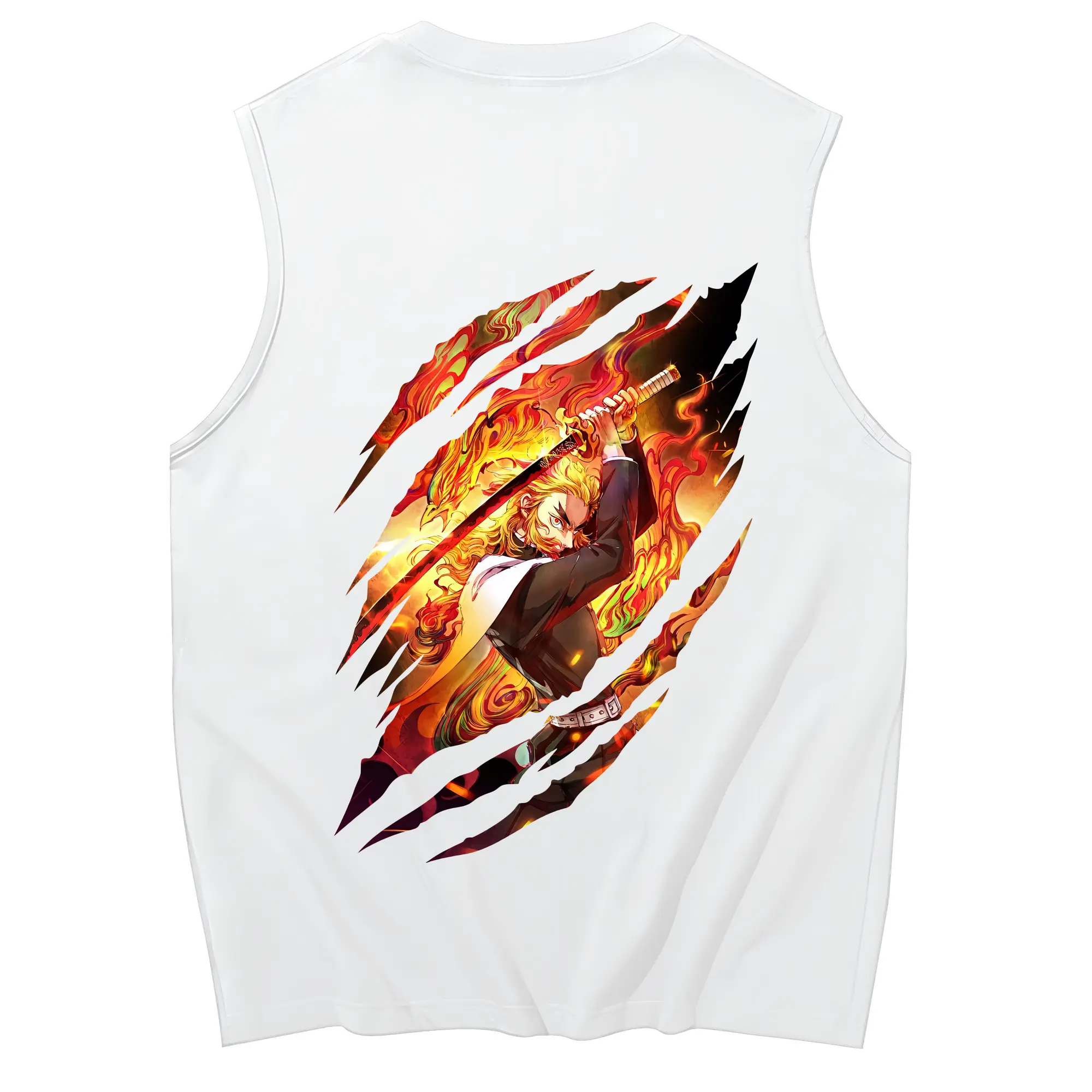 鬼滅の刃 グッズ,煉獄 杏寿郎 - コットン100％ タンクトップ ・ 背面プリント ・ タイトシルエット ・ 快適 通気性 ・ スポーツ カジュアル 散歩用