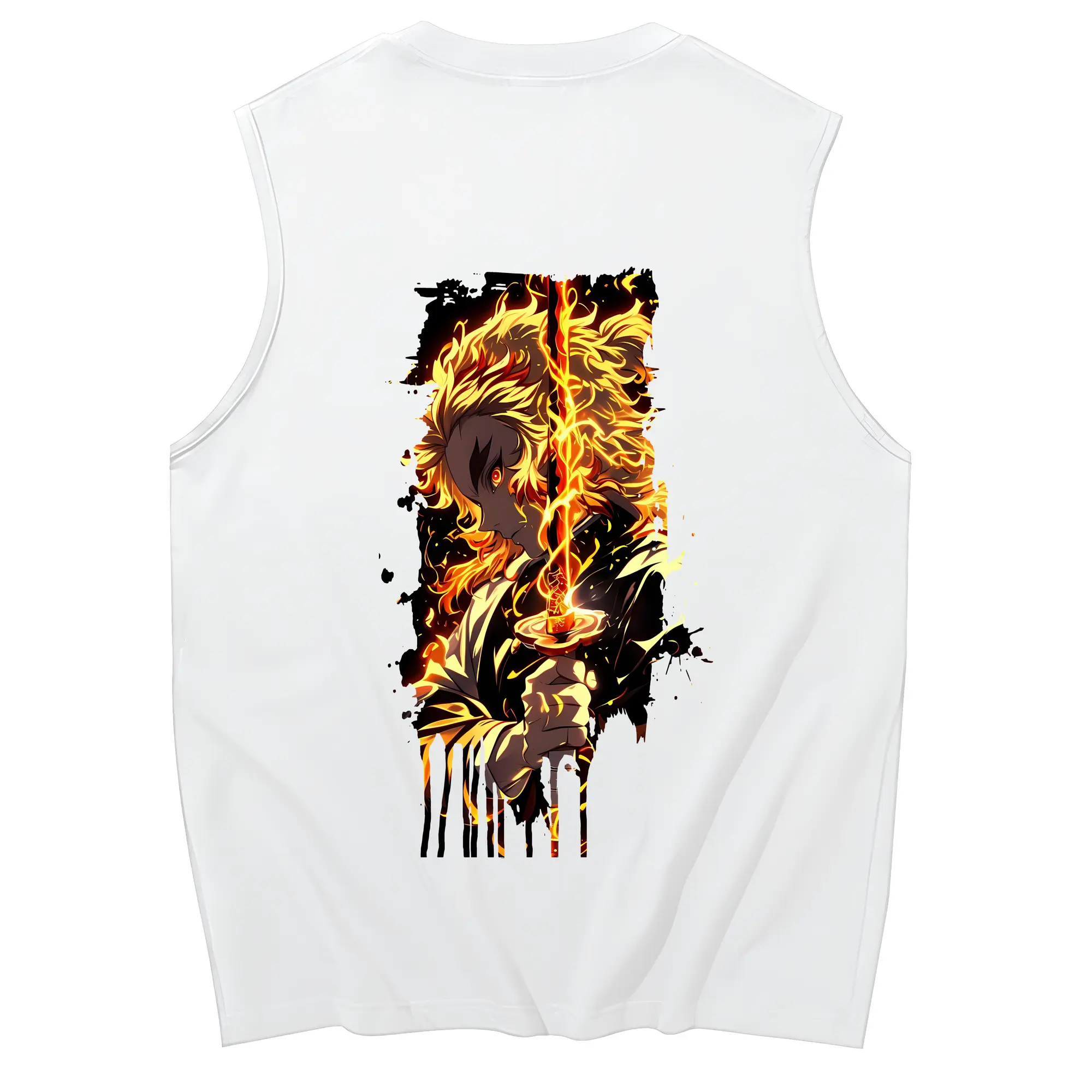 鬼滅の刃 グッズ,煉獄 杏寿郎 - コットン100％ タンクトップ ・ 背面プリント ・ タイトシルエット ・ 快適 通気性 ・ スポーツ カジュアル 散歩用