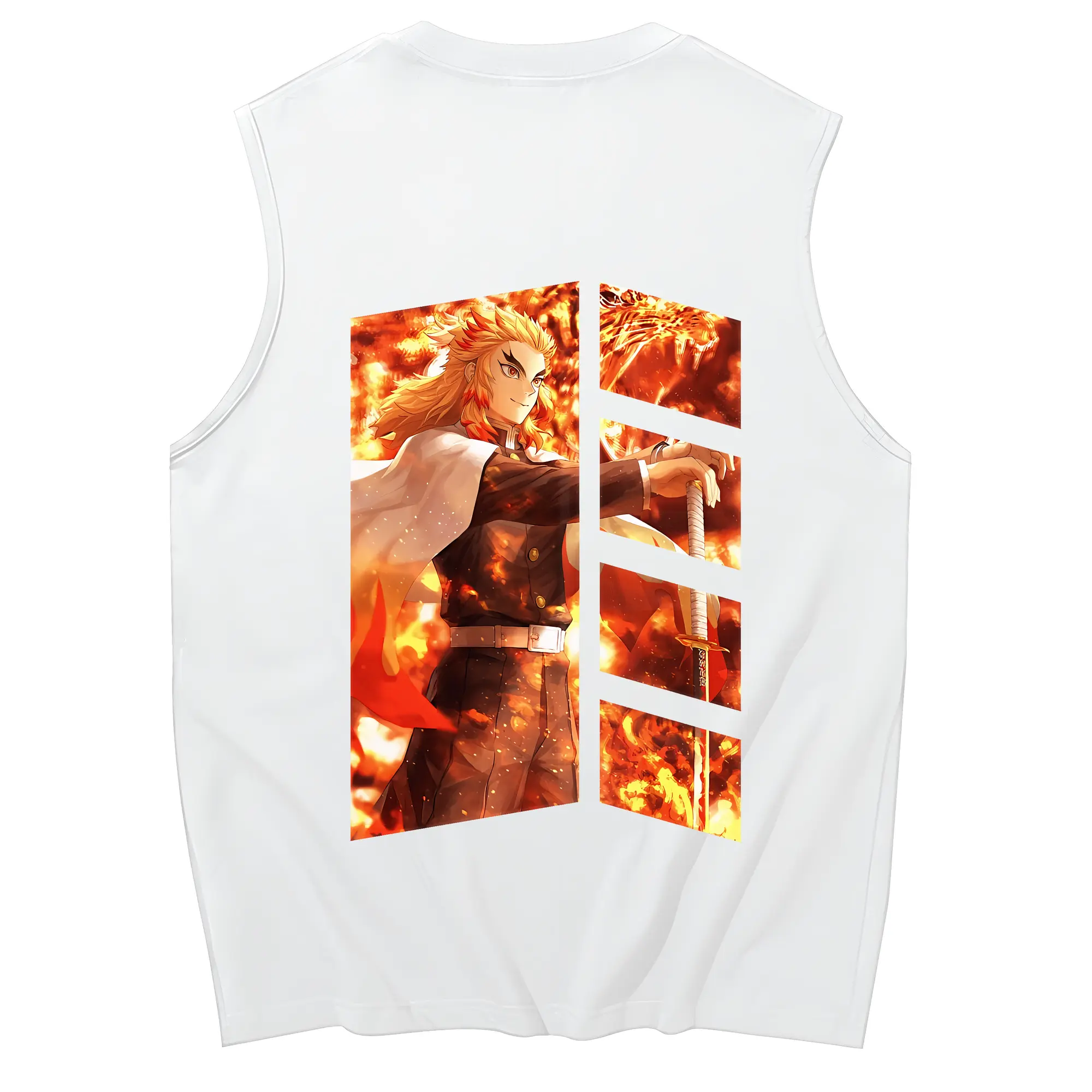 鬼滅の刃 グッズ,煉獄 杏寿郎 - コットン100％ タンクトップ ・ 背面プリント ・ タイトシルエット ・ 快適 通気性 ・ スポーツ カジュアル 散歩用