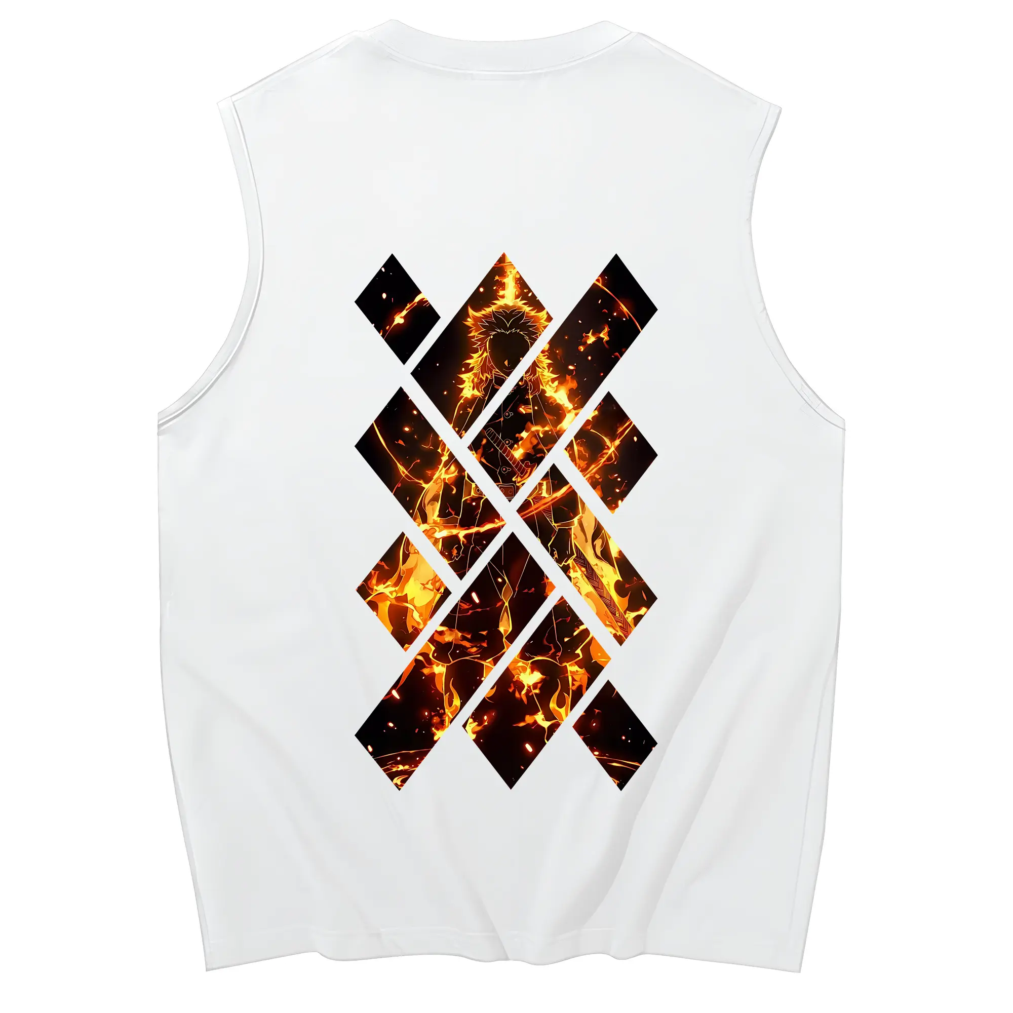 鬼滅の刃 グッズ,煉獄 杏寿郎 - コットン100％ タンクトップ ・ 背面プリント ・ タイトシルエット ・ 快適 通気性 ・ スポーツ カジュアル 散歩用