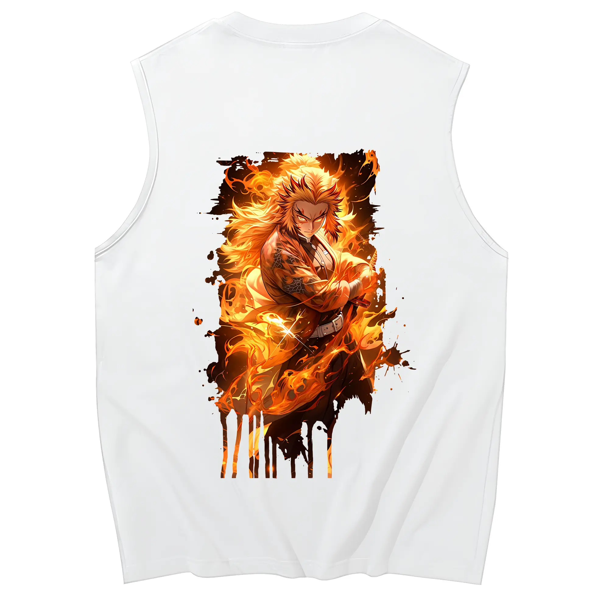 鬼滅の刃 グッズ,煉獄 杏寿郎 - コットン100％ タンクトップ ・ 背面プリント ・ タイトシルエット ・ 快適 通気性 ・ スポーツ カジュアル 散歩用