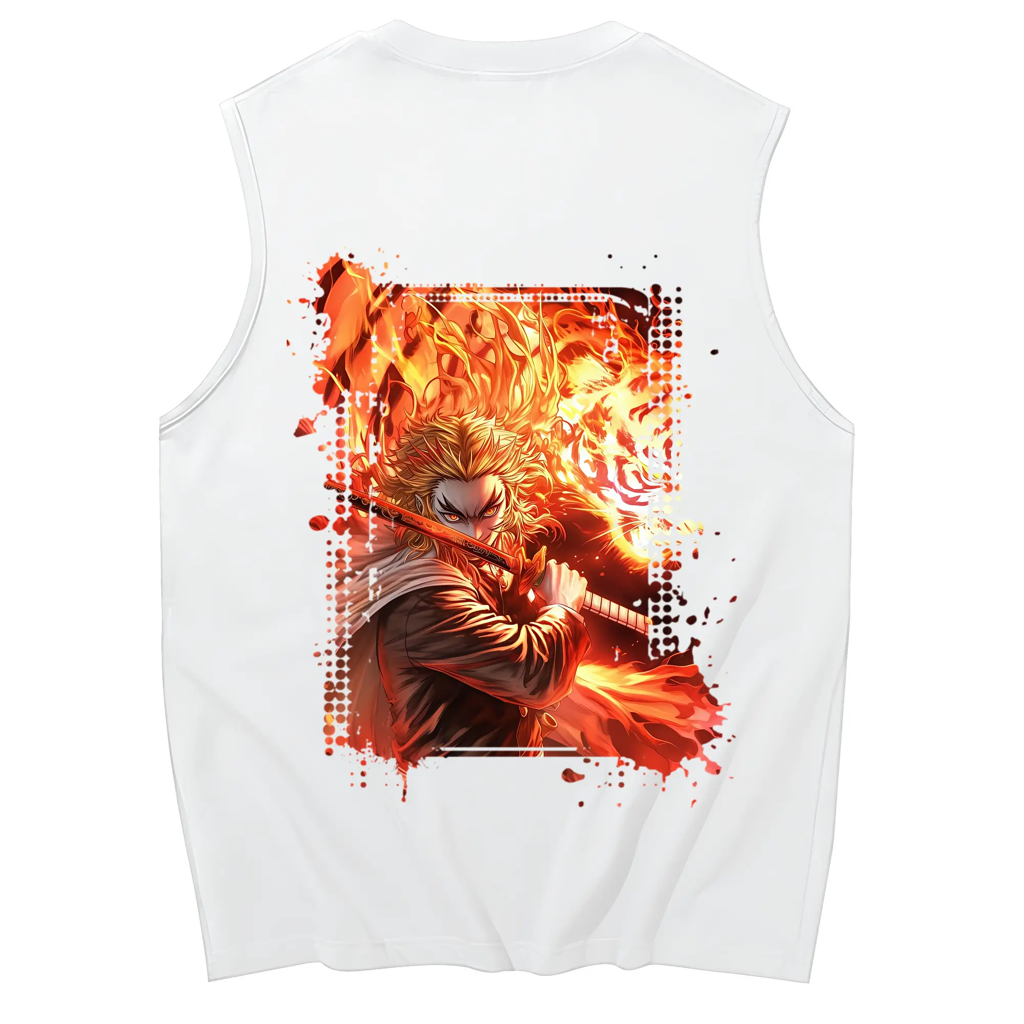 鬼滅の刃 グッズ,煉獄 杏寿郎 - コットン100％ タンクトップ ・ 背面プリント ・ タイトシルエット ・ 快適 通気性 ・ スポーツ カジュアル 散歩用