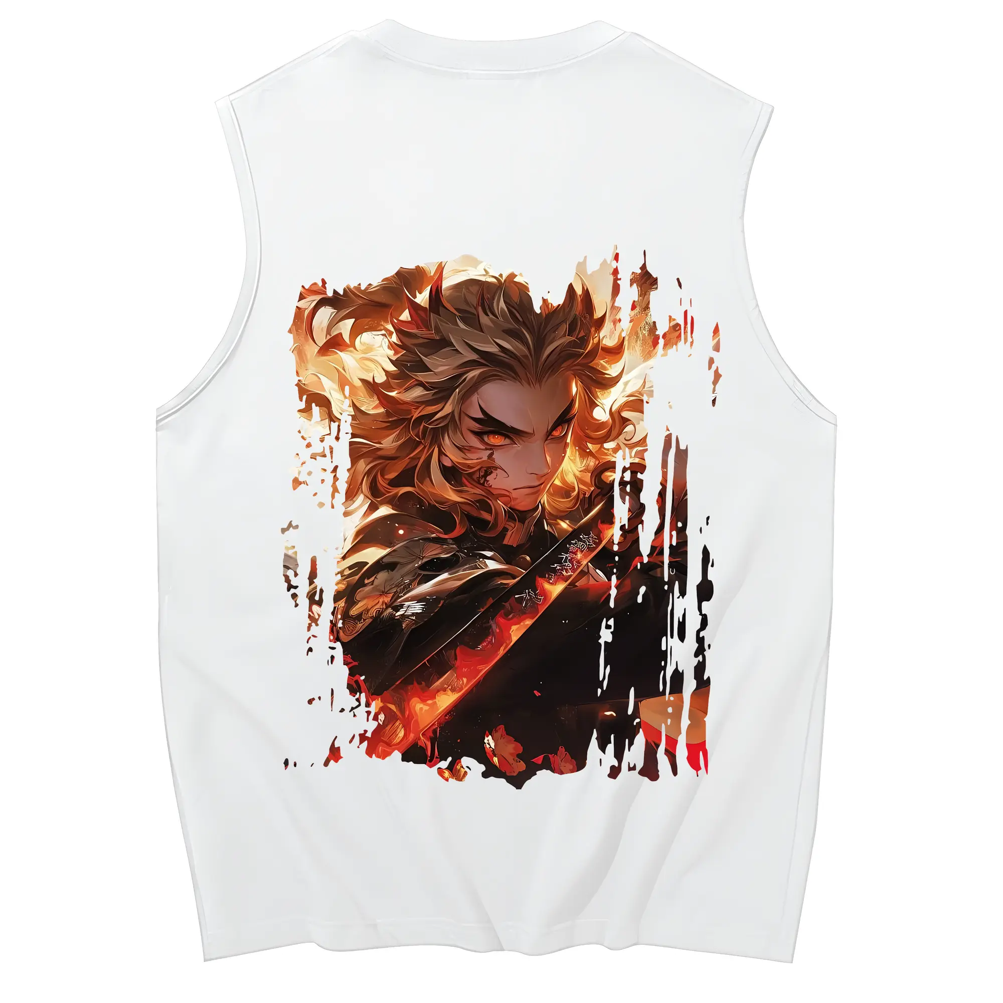 鬼滅の刃 グッズ,煉獄 杏寿郎 - コットン100％ タンクトップ ・ 背面プリント ・ タイトシルエット ・ 快適 通気性 ・ スポーツ カジュアル 散歩用