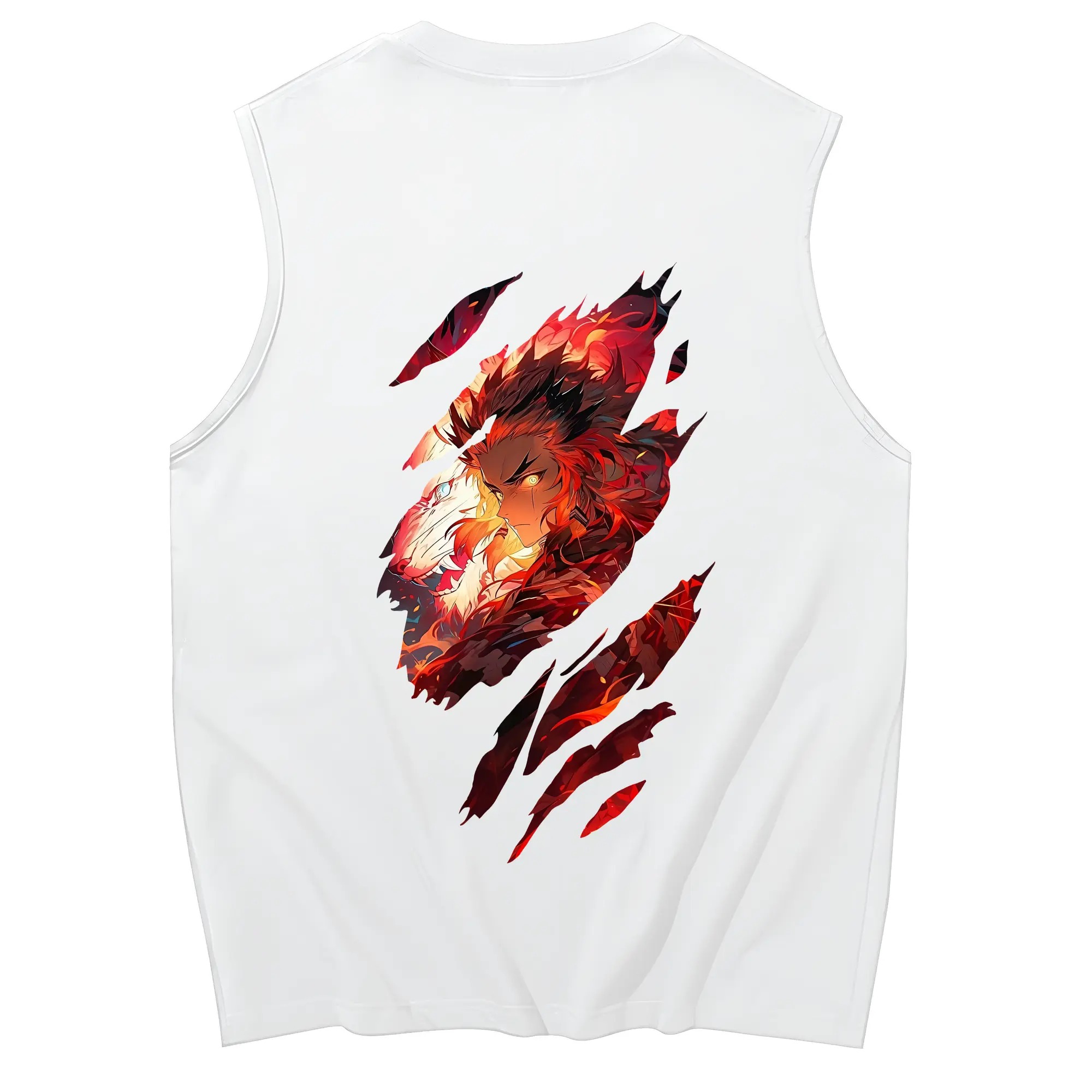 鬼滅の刃 グッズ,煉獄 杏寿郎 - コットン100％ タンクトップ ・ 背面プリント ・ タイトシルエット ・ 快適 通気性 ・ スポーツ カジュアル 散歩用