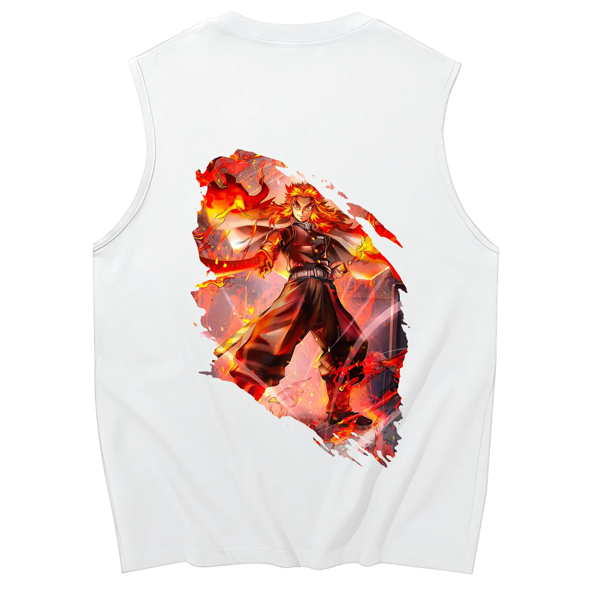 鬼滅の刃 グッズ,煉獄 杏寿郎 - コットン100％ タンクトップ ・ 背面プリント ・ タイトシルエット ・ 快適 通気性 ・ スポーツ カジュアル 散歩用