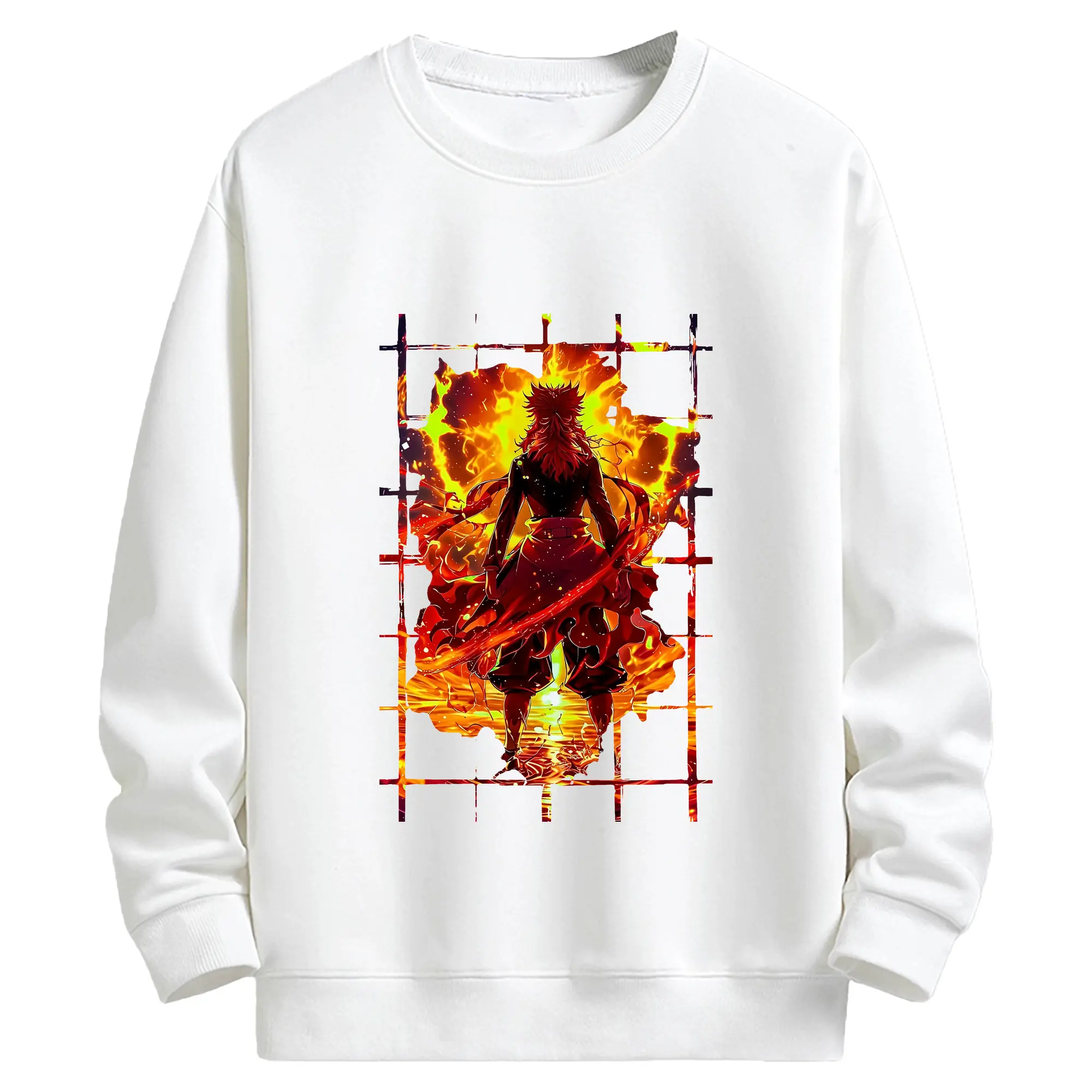 鬼滅の刃 グッズ,煉獄 杏寿郎 - 高品質 クルーネック スウェット ・ コットン59％ ポリエステル41％ ・ ユニセックス 長袖 トレーナー ・ カジュアル デイリー スポーツ 散歩用