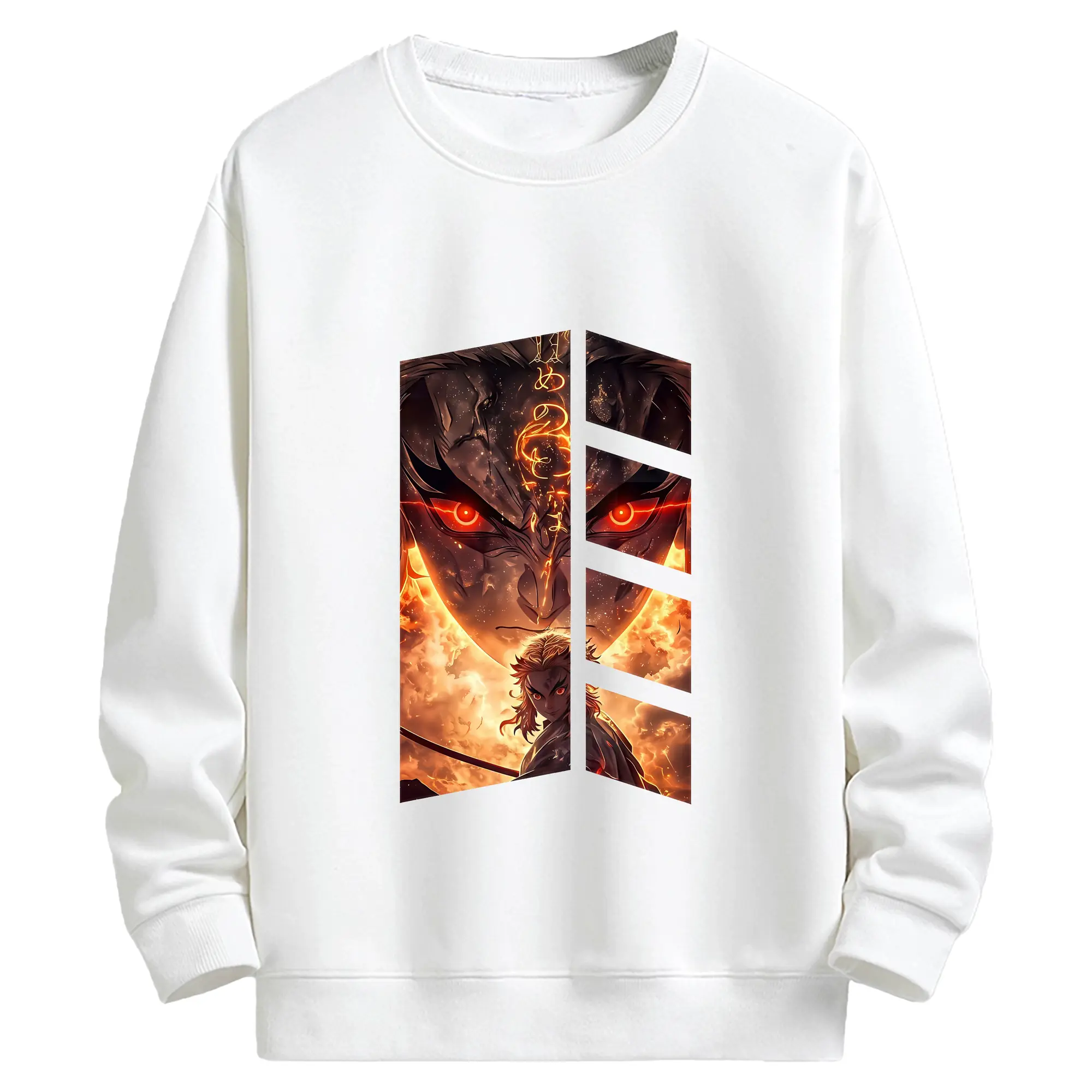 鬼滅の刃 グッズ,煉獄 杏寿郎 - 高品質 クルーネック スウェット ・ コットン59％ ポリエステル41％ ・ ユニセックス 長袖 トレーナー ・ カジュアル デイリー スポーツ 散歩用