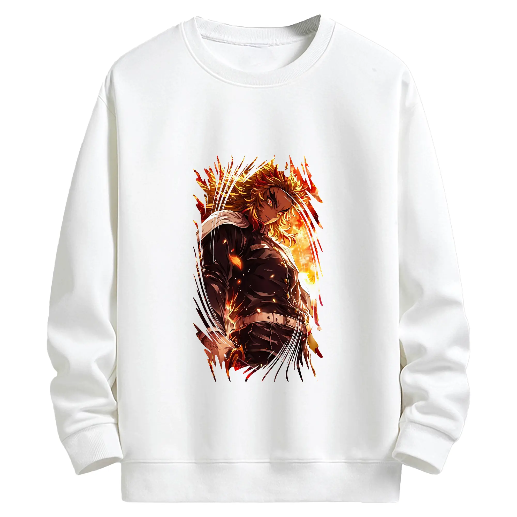 鬼滅の刃 グッズ,煉獄 杏寿郎 - 高品質 クルーネック スウェット ・ コットン59％ ポリエステル41％ ・ ユニセックス 長袖 トレーナー ・ カジュアル デイリー スポーツ 散歩用