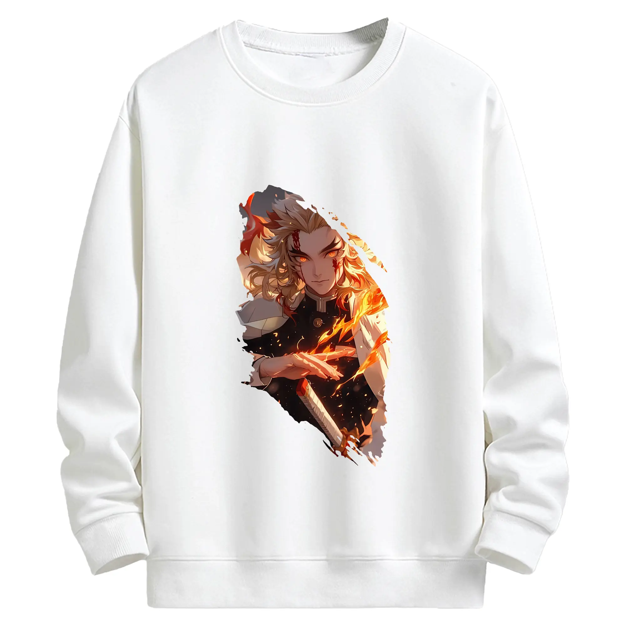 鬼滅の刃 グッズ,煉獄 杏寿郎 - 高品質 クルーネック スウェット ・ コットン59％ ポリエステル41％ ・ ユニセックス 長袖 トレーナー ・ カジュアル デイリー スポーツ 散歩用