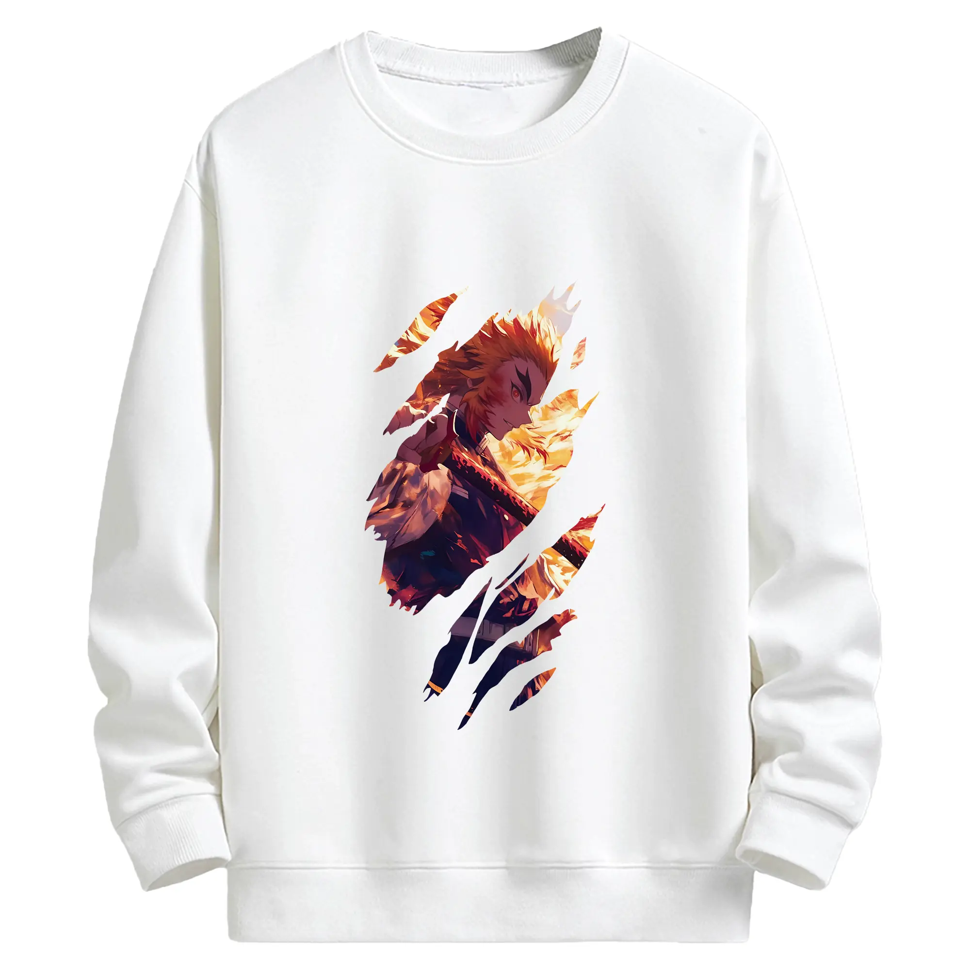 鬼滅の刃 グッズ,煉獄 杏寿郎 - 高品質 クルーネック スウェット ・ コットン59％ ポリエステル41％ ・ ユニセックス 長袖 トレーナー ・ カジュアル デイリー スポーツ 散歩用