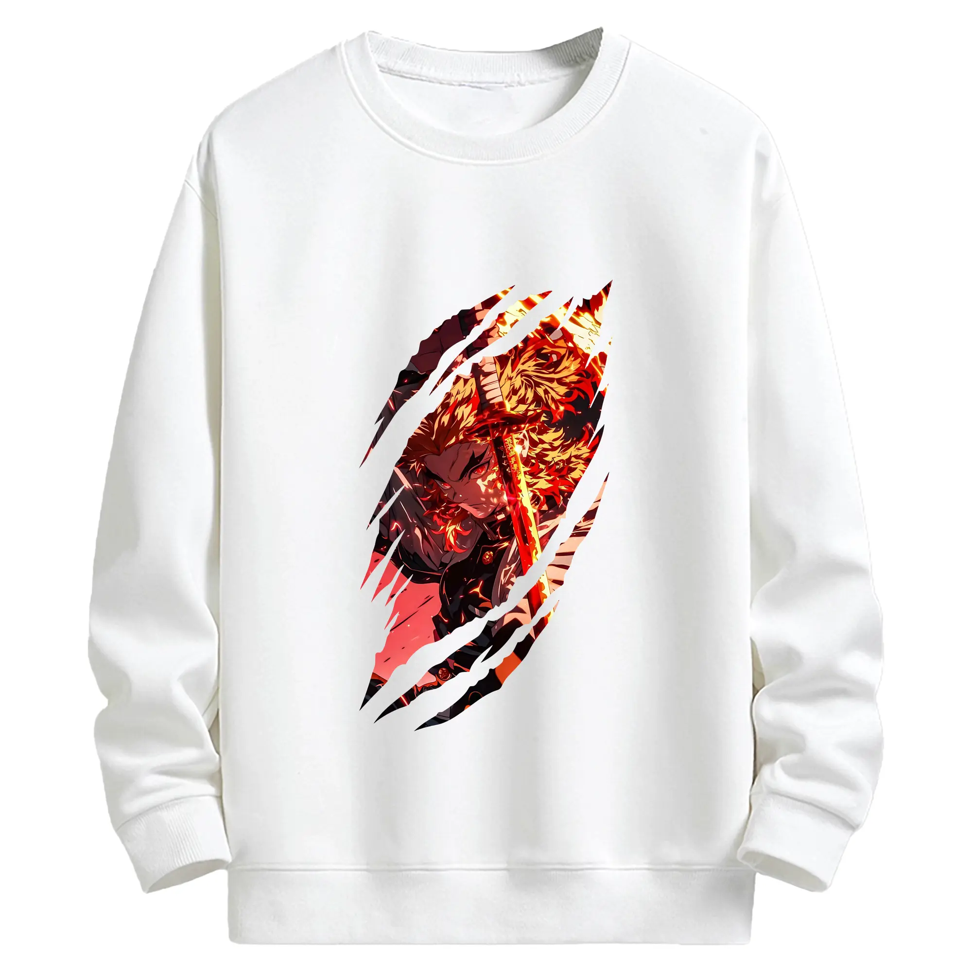 鬼滅の刃 グッズ,煉獄 杏寿郎 - 高品質 クルーネック スウェット ・ コットン59％ ポリエステル41％ ・ ユニセックス 長袖 トレーナー ・ カジュアル デイリー スポーツ 散歩用