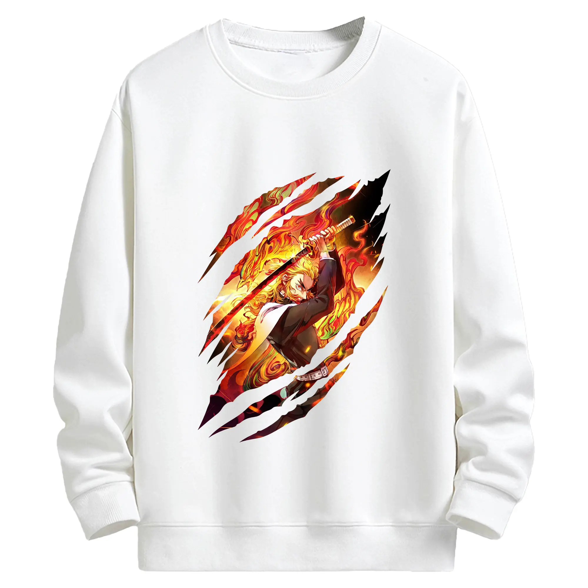 鬼滅の刃 グッズ,煉獄 杏寿郎 - 高品質 クルーネック スウェット ・ コットン59％ ポリエステル41％ ・ ユニセックス 長袖 トレーナー ・ カジュアル デイリー スポーツ 散歩用