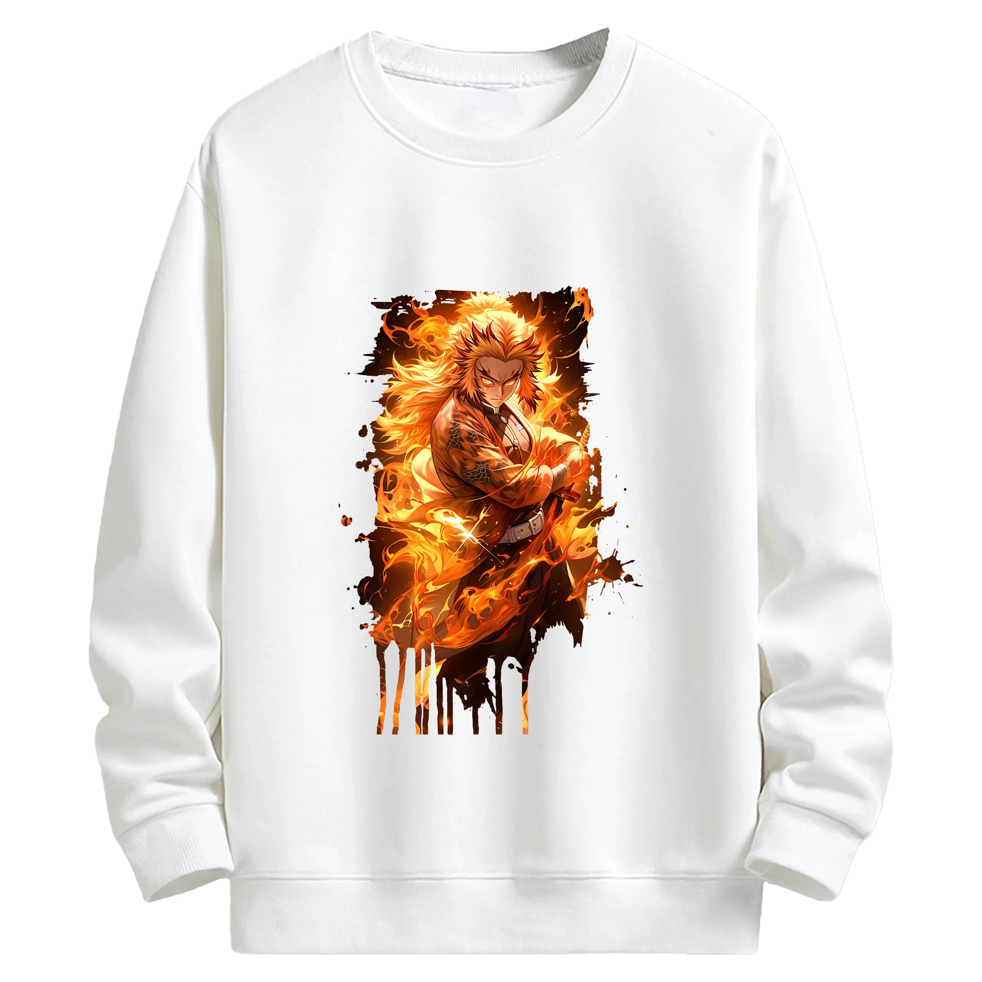 鬼滅の刃 グッズ,煉獄 杏寿郎 - 高品質 クルーネック スウェット ・ コットン59％ ポリエステル41％ ・ ユニセックス 長袖 トレーナー ・ カジュアル デイリー スポーツ 散歩用
