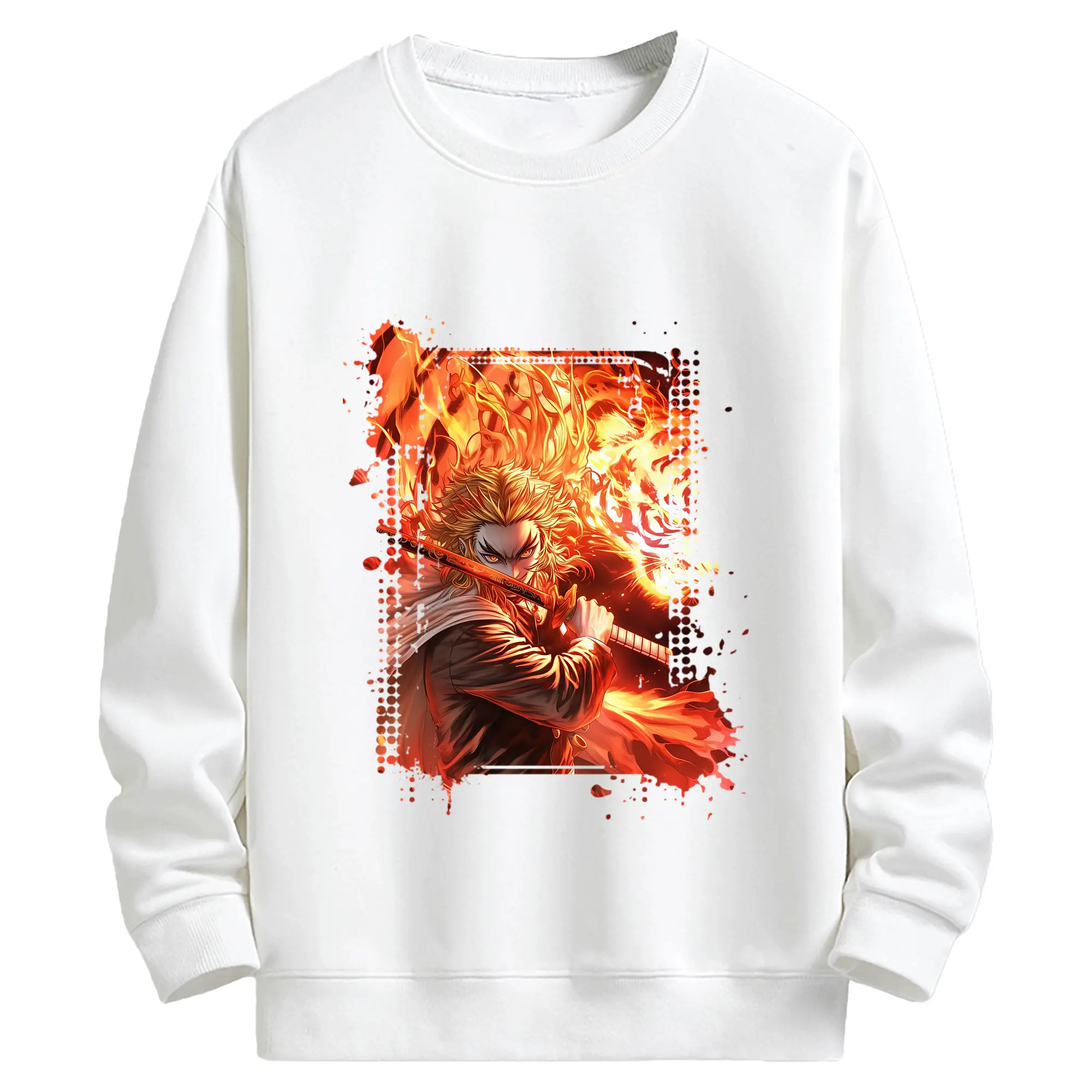 鬼滅の刃 グッズ,煉獄 杏寿郎 - 高品質 クルーネック スウェット ・ コットン59％ ポリエステル41％ ・ ユニセックス 長袖 トレーナー ・ カジュアル デイリー スポーツ 散歩用