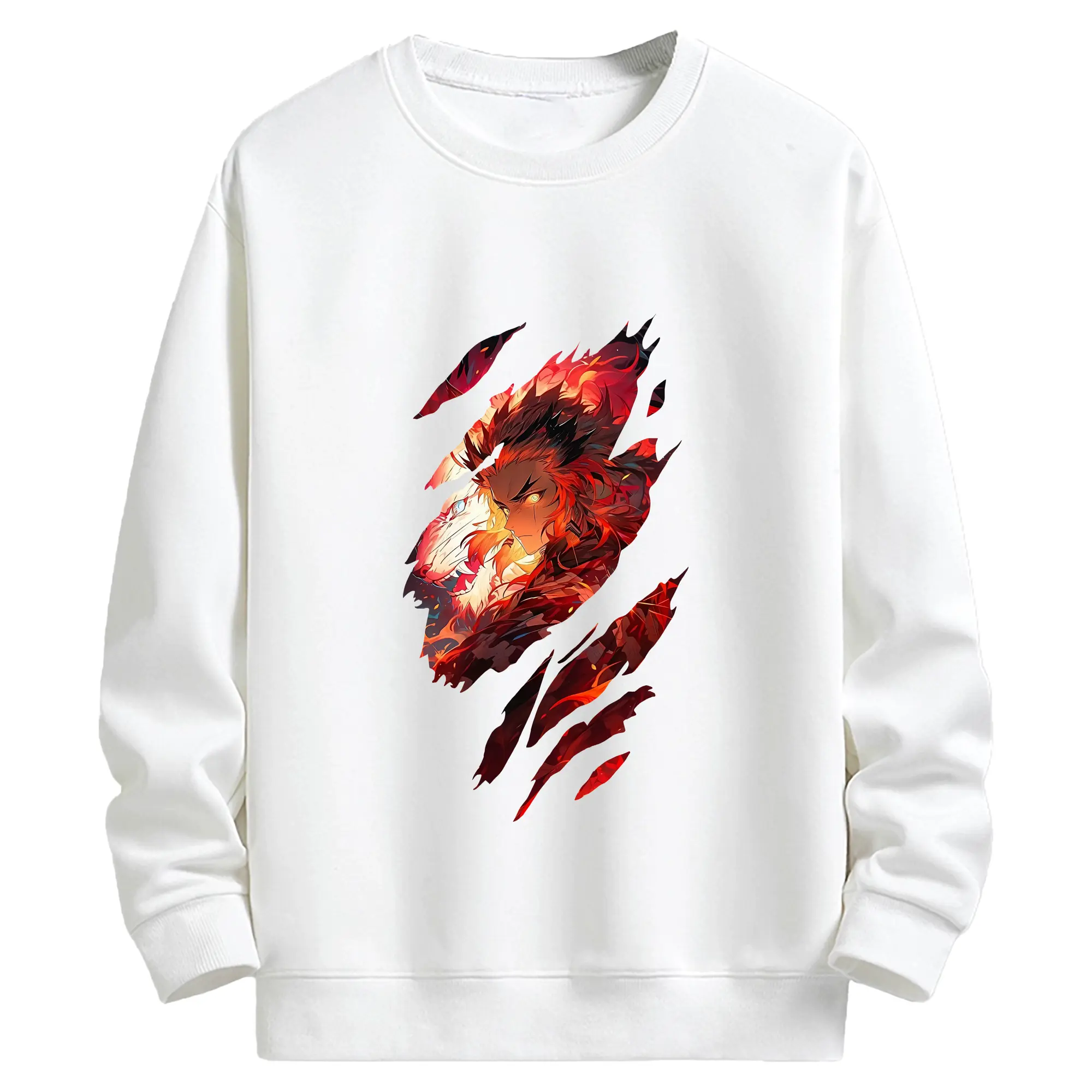 鬼滅の刃 グッズ,煉獄 杏寿郎 - 高品質 クルーネック スウェット ・ コットン59％ ポリエステル41％ ・ ユニセックス 長袖 トレーナー ・ カジュアル デイリー スポーツ 散歩用