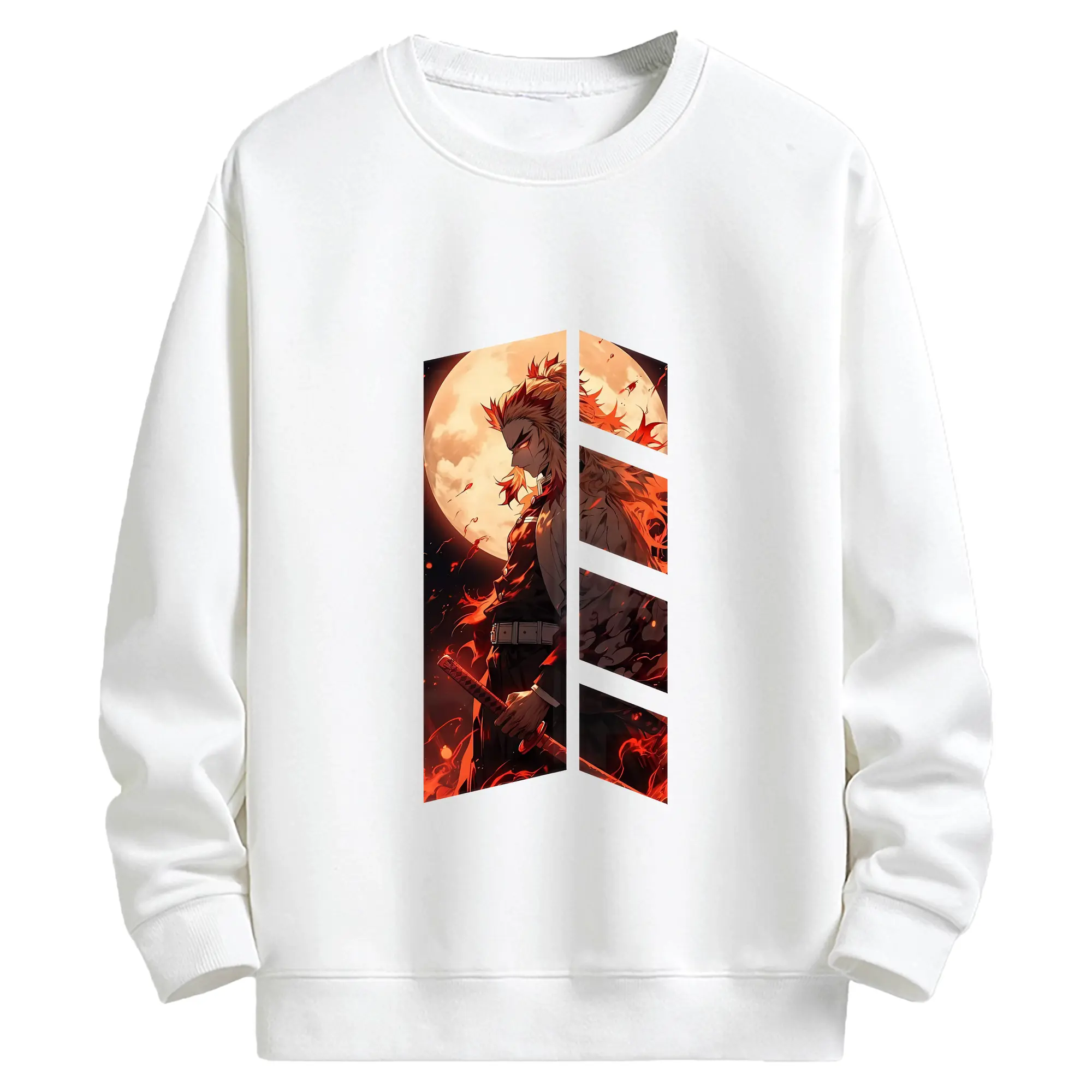 鬼滅の刃 グッズ,煉獄 杏寿郎 - 高品質 クルーネック スウェット ・ コットン59％ ポリエステル41％ ・ ユニセックス 長袖 トレーナー ・ カジュアル デイリー スポーツ 散歩用