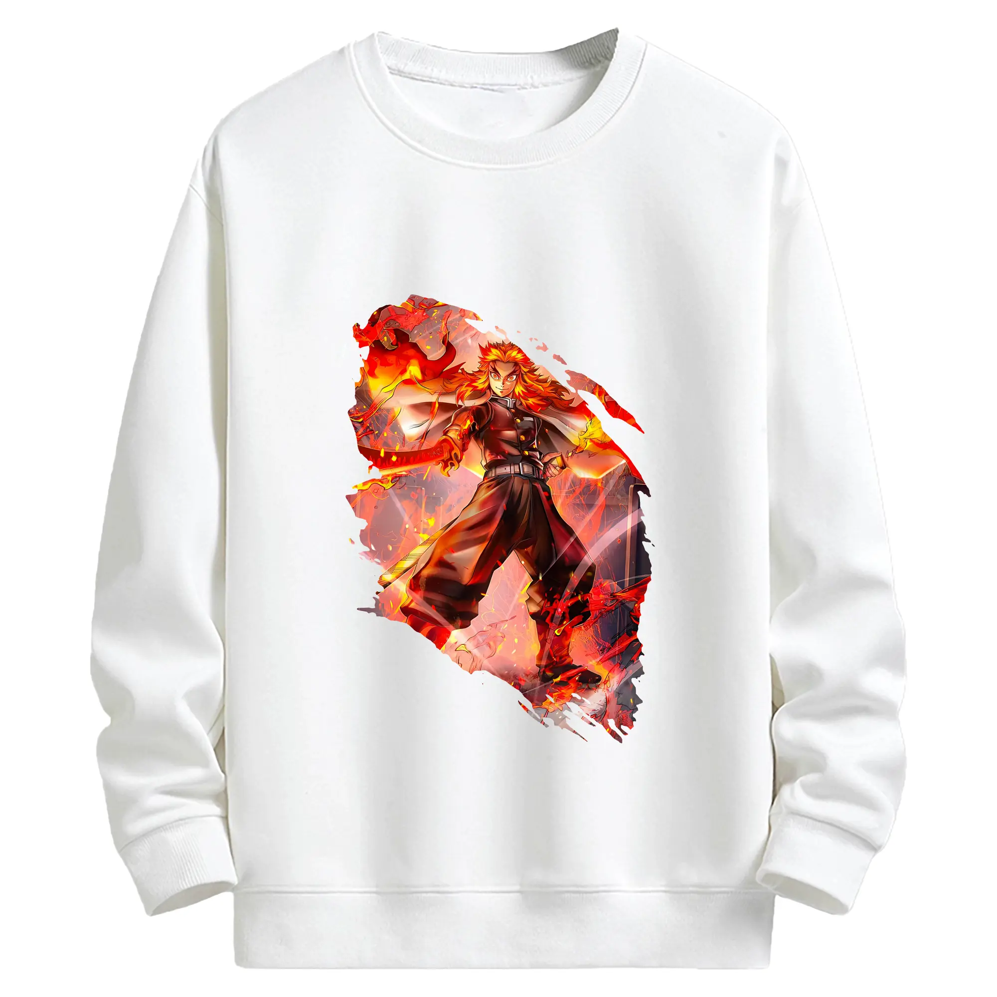 鬼滅の刃 グッズ,煉獄 杏寿郎 - 高品質 クルーネック スウェット ・ コットン59％ ポリエステル41％ ・ ユニセックス 長袖 トレーナー ・ カジュアル デイリー スポーツ 散歩用