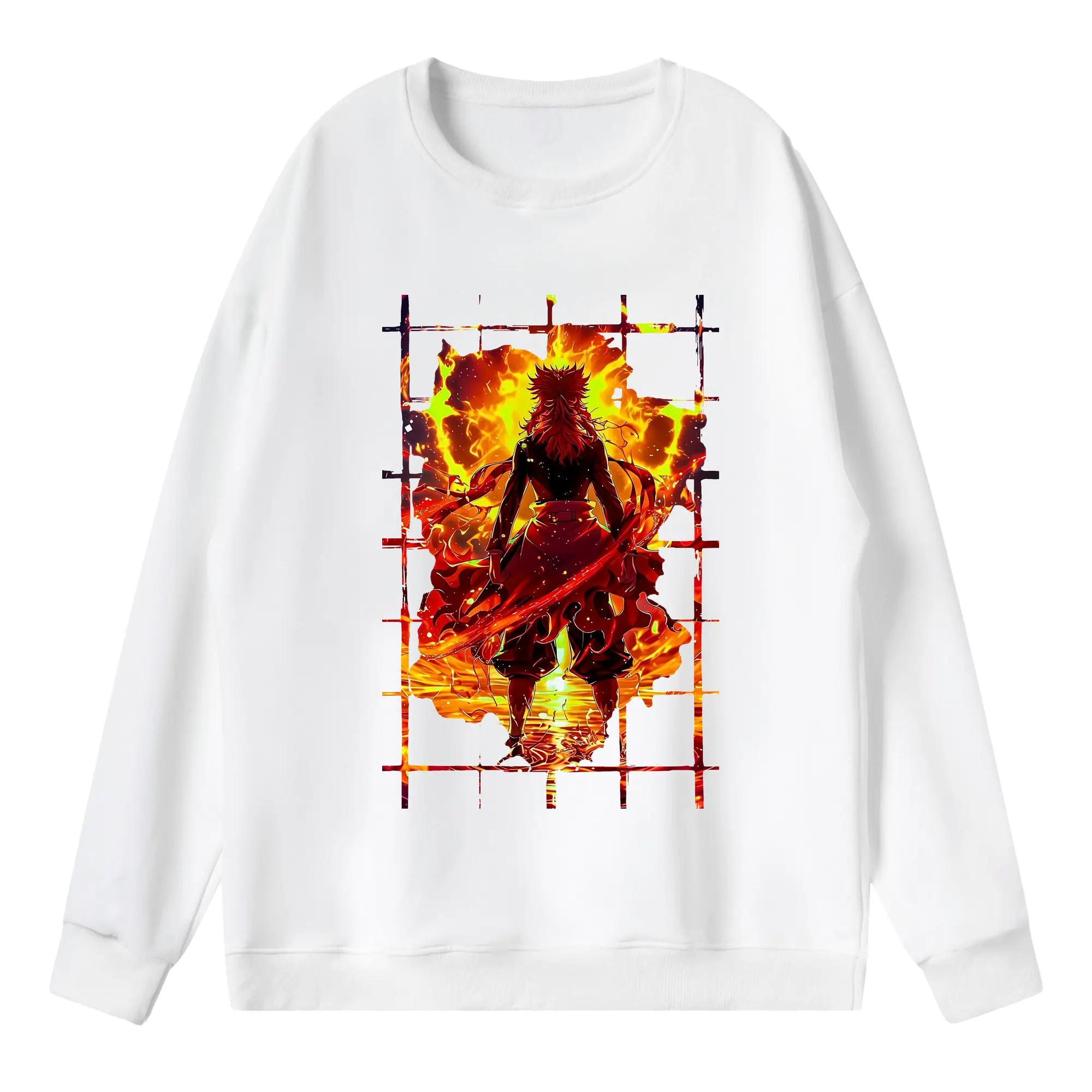 鬼滅の刃 グッズ,煉獄 杏寿郎 - 薄手 クルーネック スウェット 裏毛260g · ポリエステル 春秋向け カジュアル 男女兼用 · トレーナー デイリー スポーツ 散歩に最適