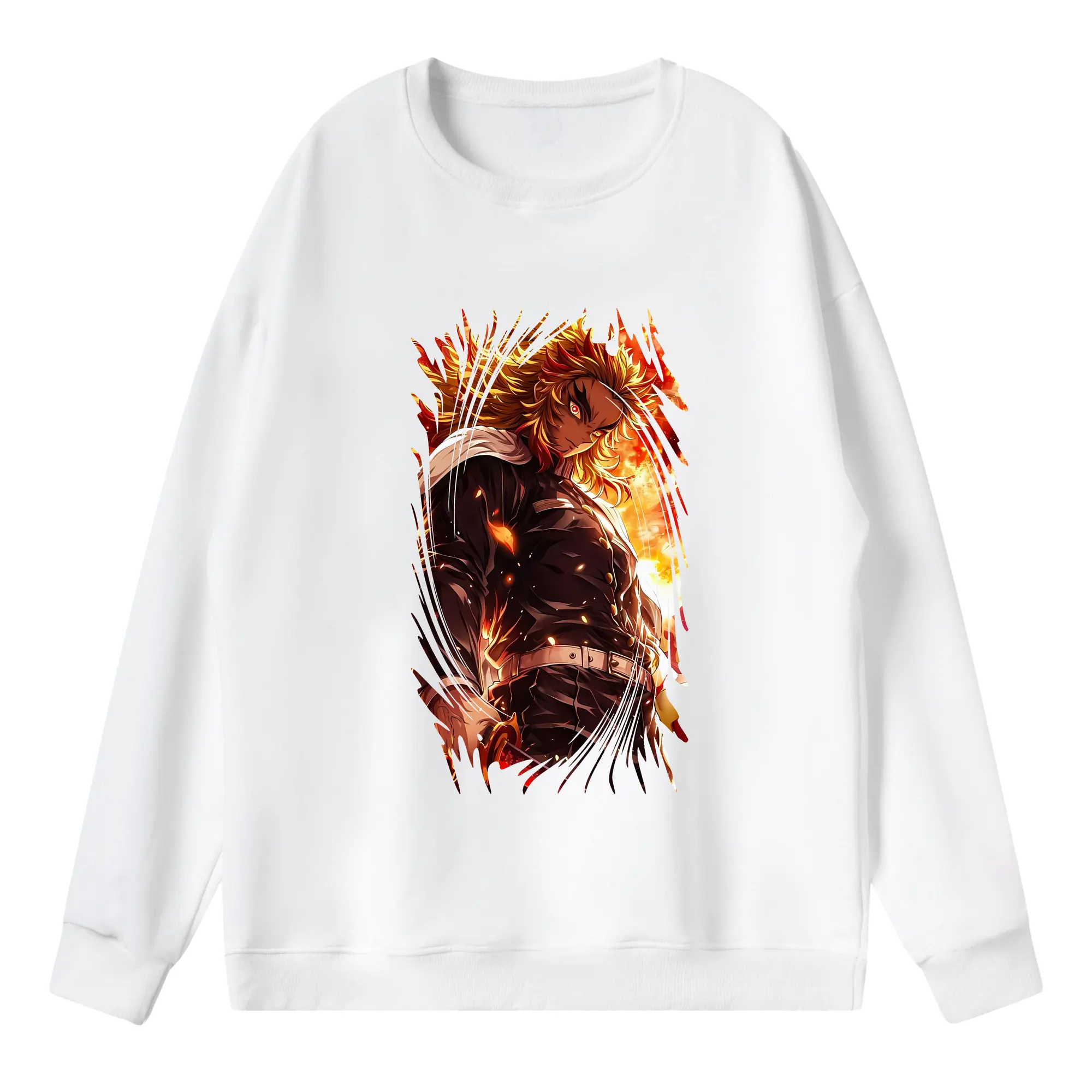 鬼滅の刃 グッズ,煉獄 杏寿郎 - 薄手 クルーネック スウェット 裏毛260g · ポリエステル 春秋向け カジュアル 男女兼用 · トレーナー デイリー スポーツ 散歩に最適