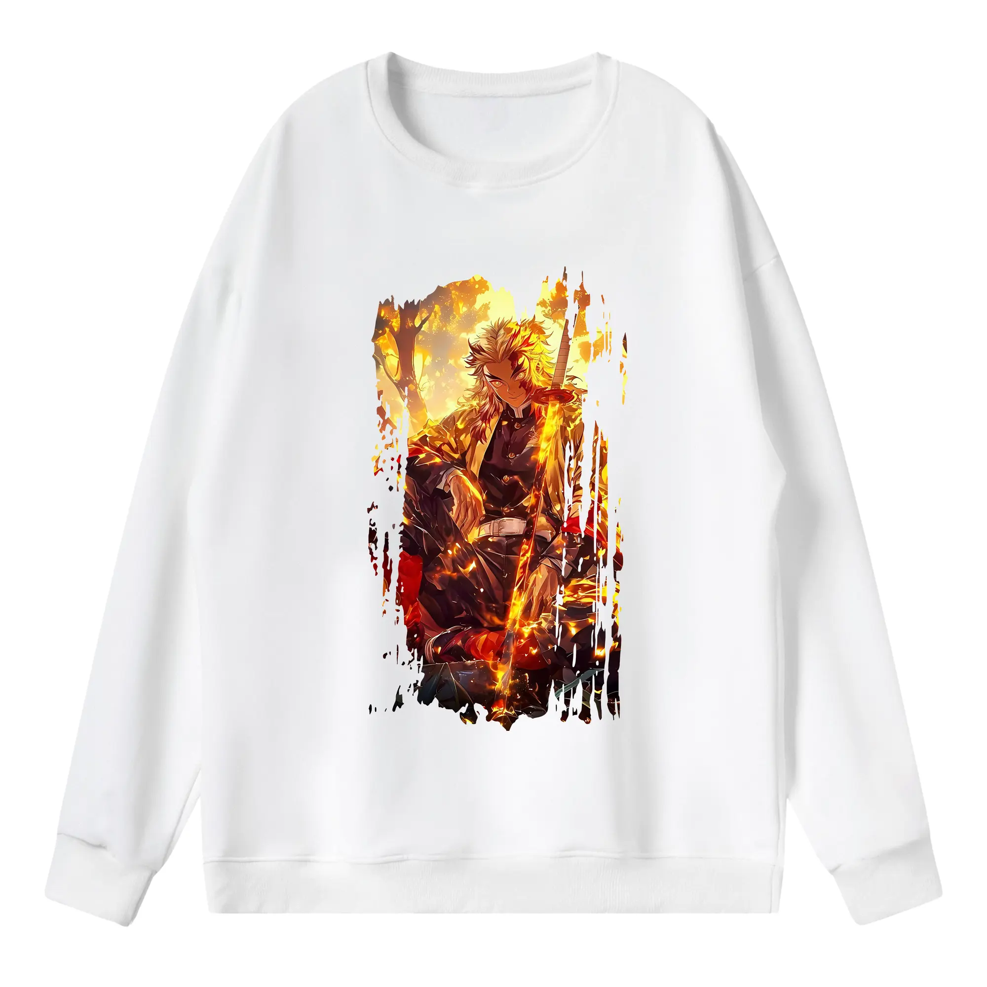 鬼滅の刃 グッズ,煉獄 杏寿郎 - 薄手 クルーネック スウェット 裏毛260g · ポリエステル 春秋向け カジュアル 男女兼用 · トレーナー デイリー スポーツ 散歩に最適