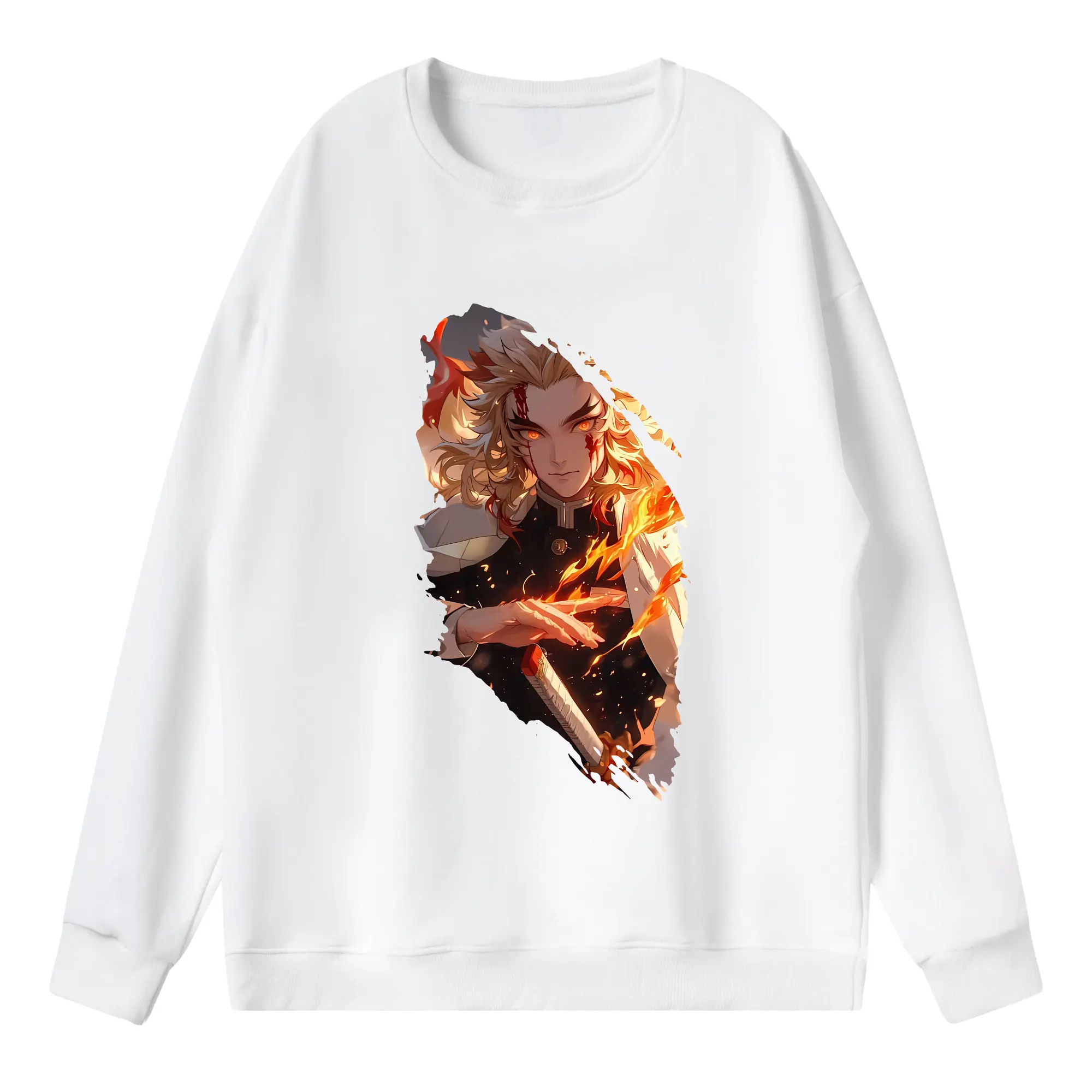 鬼滅の刃 グッズ,煉獄 杏寿郎 - 薄手 クルーネック スウェット 裏毛260g · ポリエステル 春秋向け カジュアル 男女兼用 · トレーナー デイリー スポーツ 散歩に最適