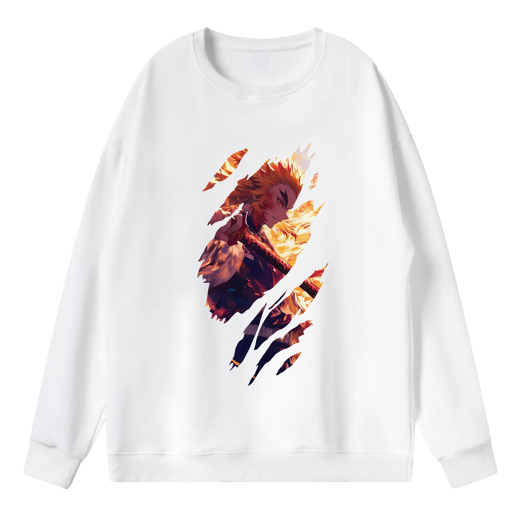 鬼滅の刃 グッズ,煉獄 杏寿郎 - 薄手 クルーネック スウェット 裏毛260g · ポリエステル 春秋向け カジュアル 男女兼用 · トレーナー デイリー スポーツ 散歩に最適