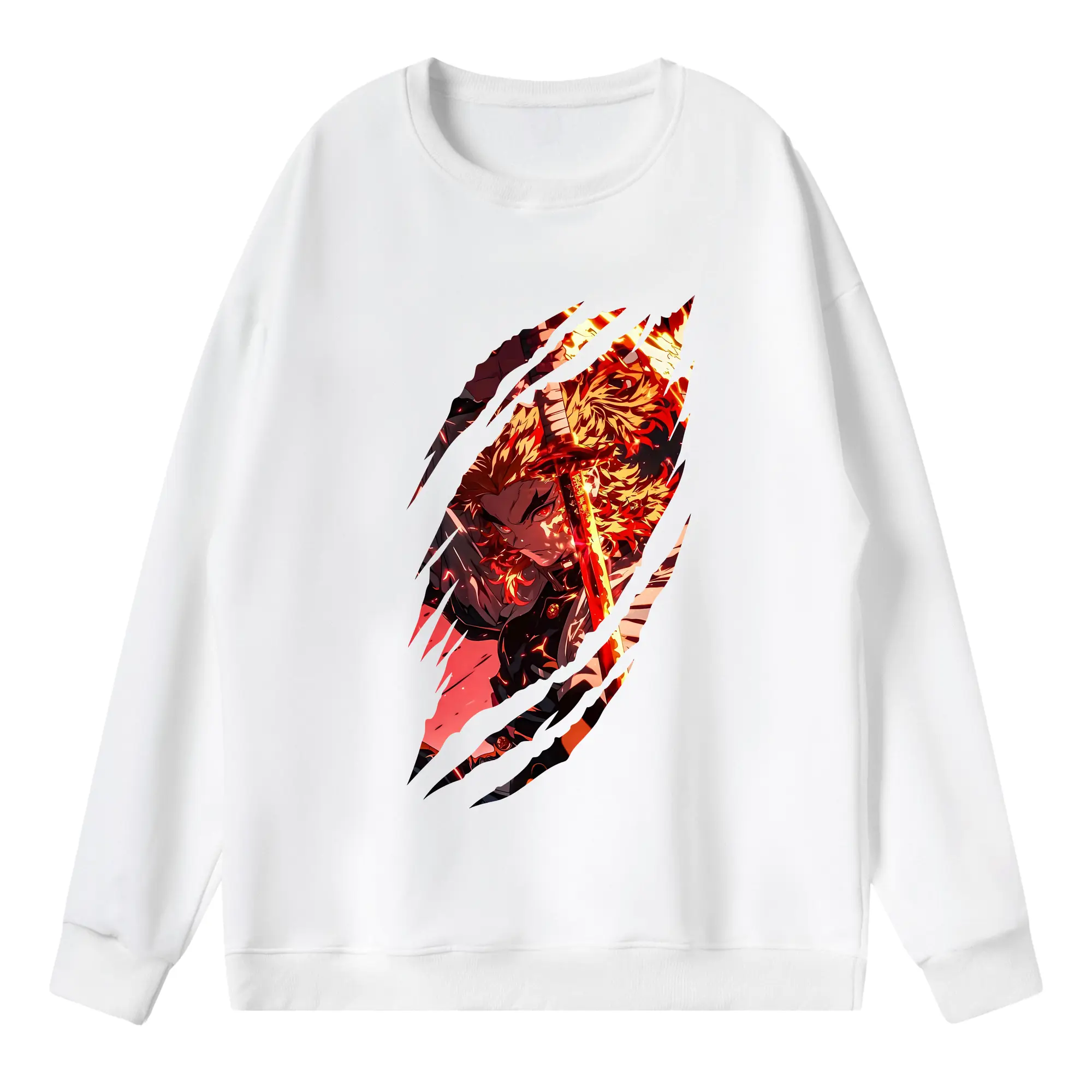 鬼滅の刃 グッズ,煉獄 杏寿郎 - 薄手 クルーネック スウェット 裏毛260g · ポリエステル 春秋向け カジュアル 男女兼用 · トレーナー デイリー スポーツ 散歩に最適