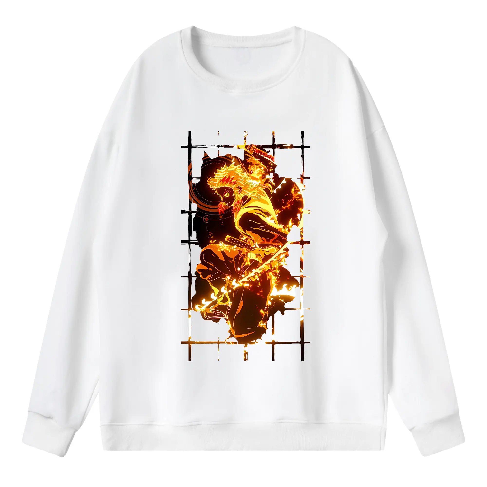 鬼滅の刃 グッズ,煉獄 杏寿郎 - 薄手 クルーネック スウェット 裏毛260g · ポリエステル 春秋向け カジュアル 男女兼用 · トレーナー デイリー スポーツ 散歩に最適