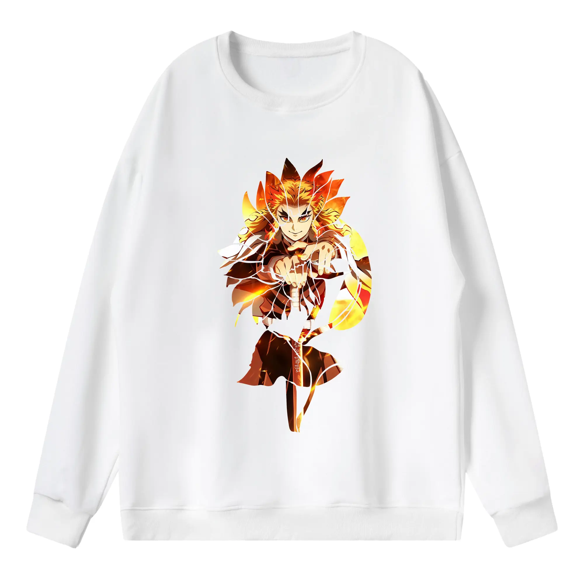 鬼滅の刃 グッズ,煉獄 杏寿郎 - 薄手 クルーネック スウェット 裏毛260g · ポリエステル 春秋向け カジュアル 男女兼用 · トレーナー デイリー スポーツ 散歩に最適