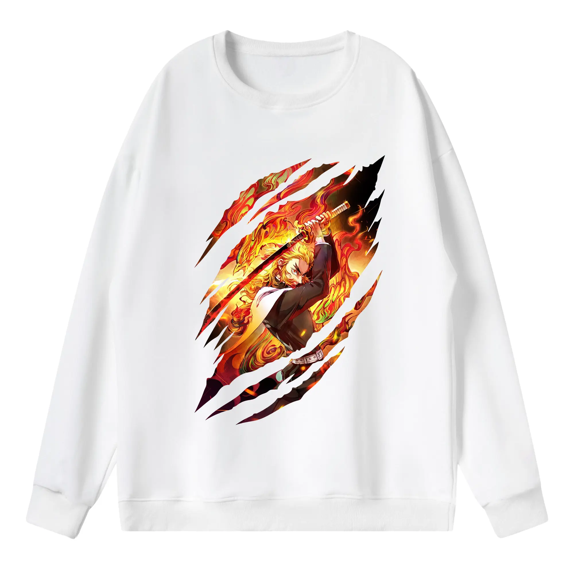 鬼滅の刃 グッズ,煉獄 杏寿郎 - 薄手 クルーネック スウェット 裏毛260g · ポリエステル 春秋向け カジュアル 男女兼用 · トレーナー デイリー スポーツ 散歩に最適