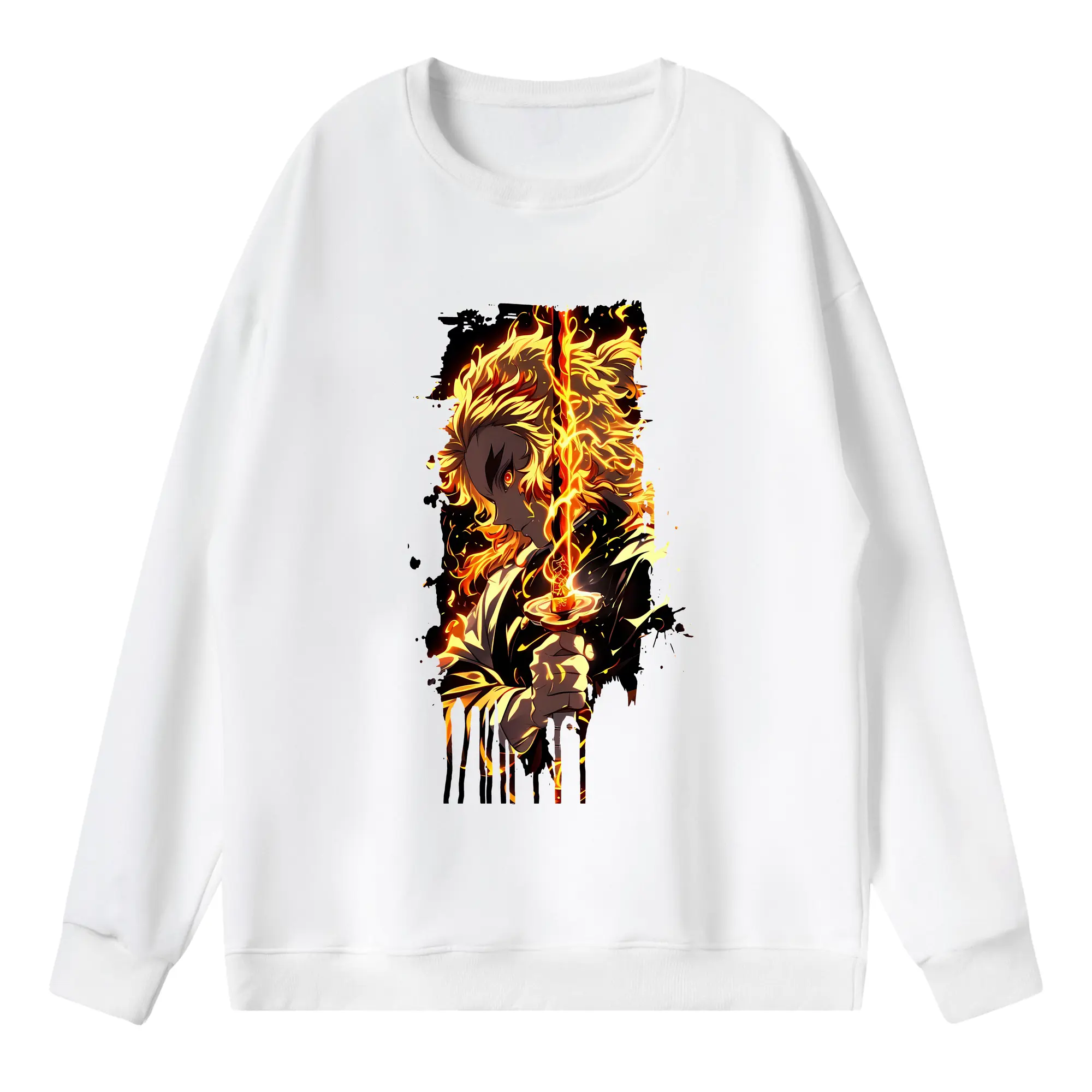 鬼滅の刃 グッズ,煉獄 杏寿郎 - 薄手 クルーネック スウェット 裏毛260g · ポリエステル 春秋向け カジュアル 男女兼用 · トレーナー デイリー スポーツ 散歩に最適