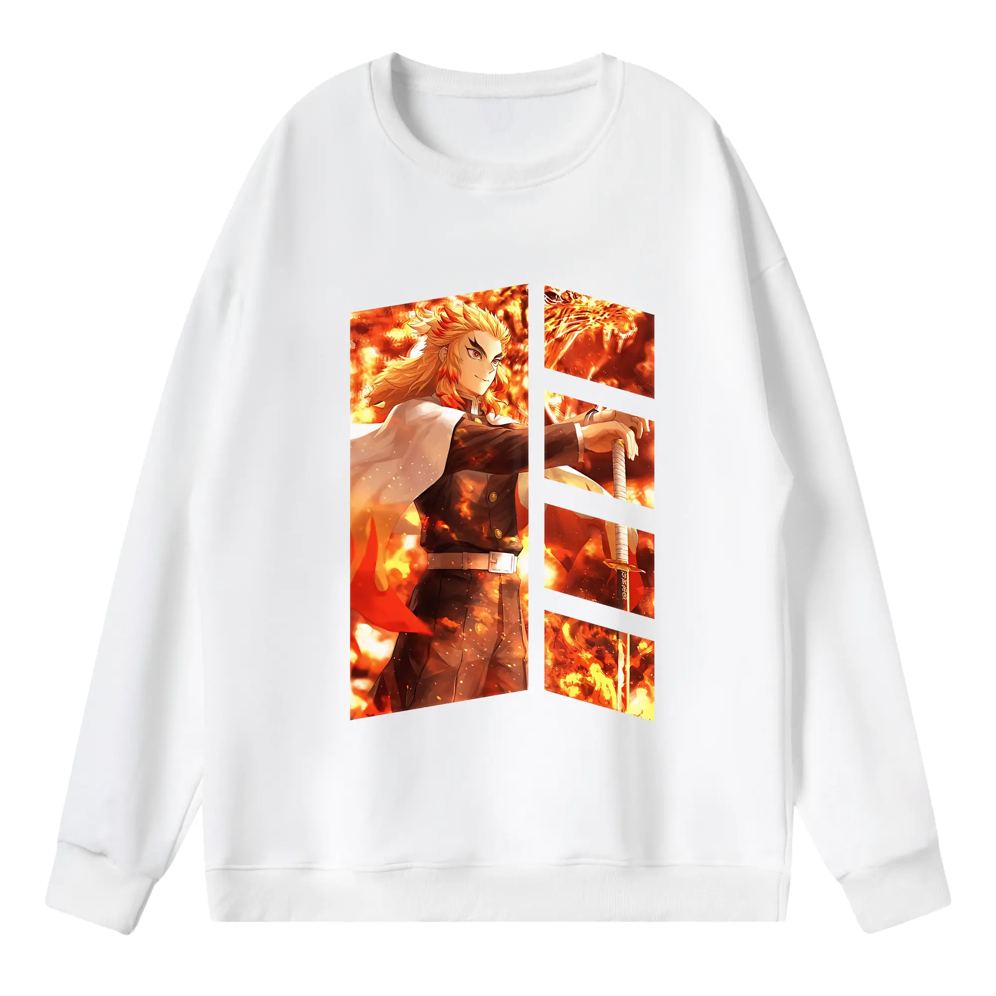 鬼滅の刃 グッズ,煉獄 杏寿郎 - 薄手 クルーネック スウェット 裏毛260g · ポリエステル 春秋向け カジュアル 男女兼用 · トレーナー デイリー スポーツ 散歩に最適