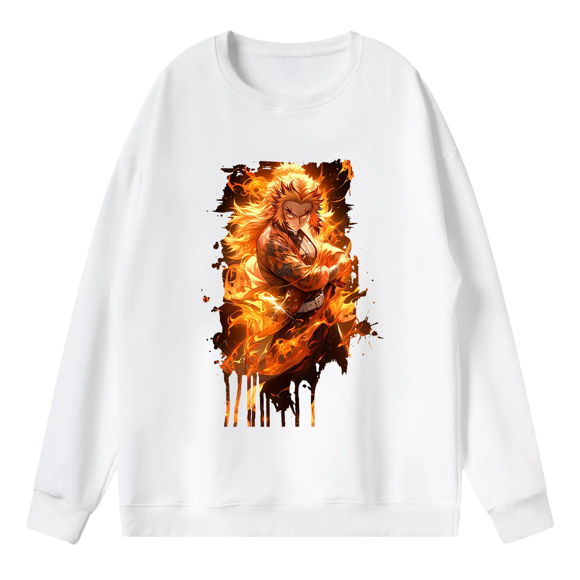 鬼滅の刃 グッズ,煉獄 杏寿郎 - 薄手 クルーネック スウェット 裏毛260g · ポリエステル 春秋向け カジュアル 男女兼用 · トレーナー デイリー スポーツ 散歩に最適