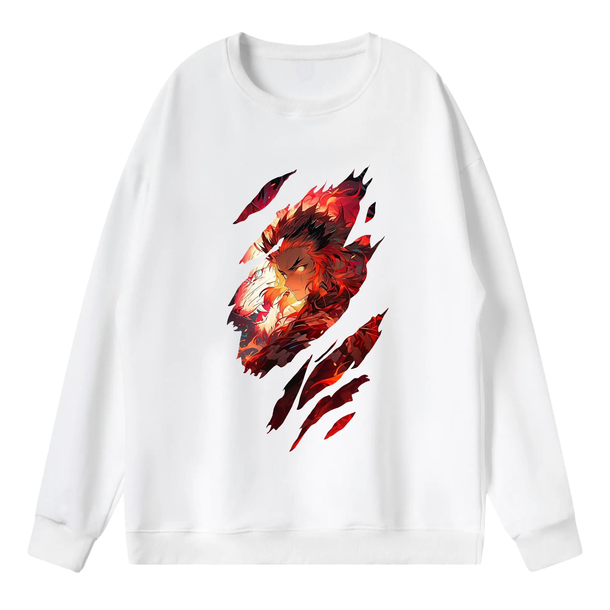 鬼滅の刃 グッズ,煉獄 杏寿郎 - 薄手 クルーネック スウェット 裏毛260g · ポリエステル 春秋向け カジュアル 男女兼用 · トレーナー デイリー スポーツ 散歩に最適