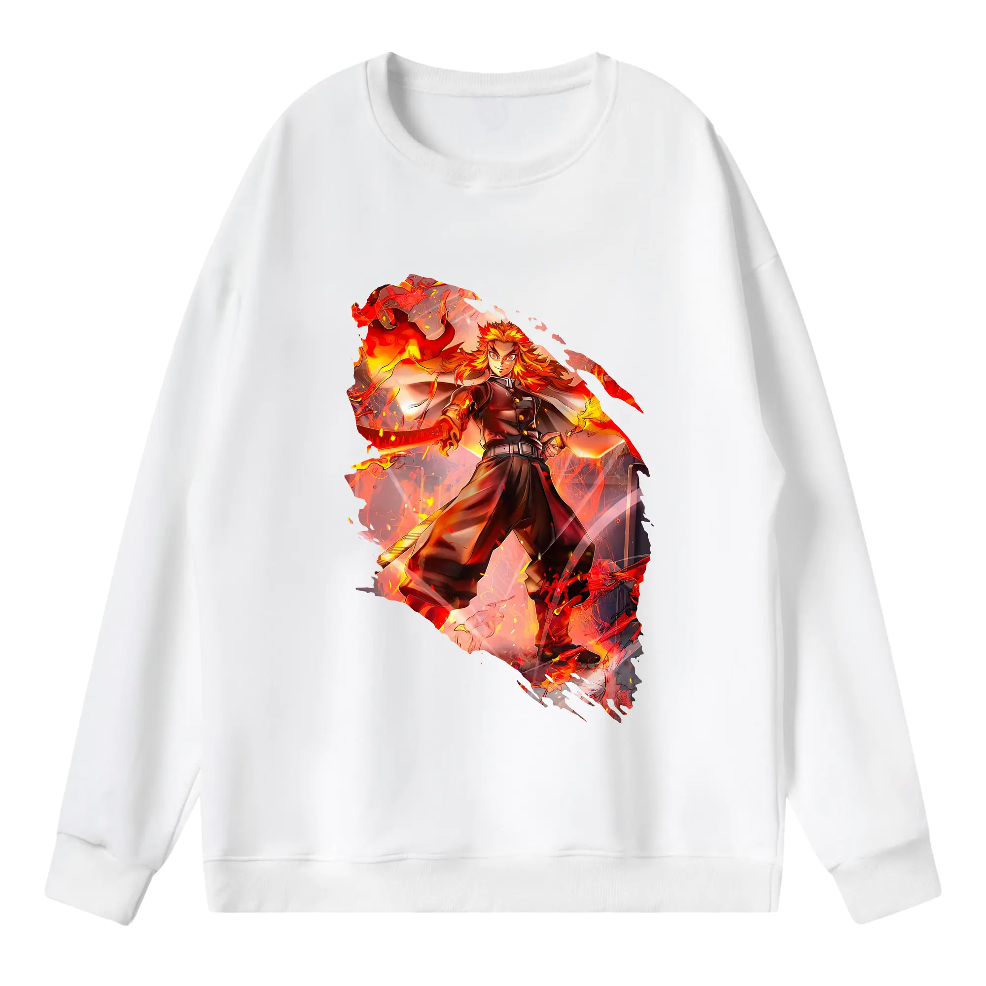 鬼滅の刃 グッズ,煉獄 杏寿郎 - 薄手 クルーネック スウェット 裏毛260g · ポリエステル 春秋向け カジュアル 男女兼用 · トレーナー デイリー スポーツ 散歩に最適