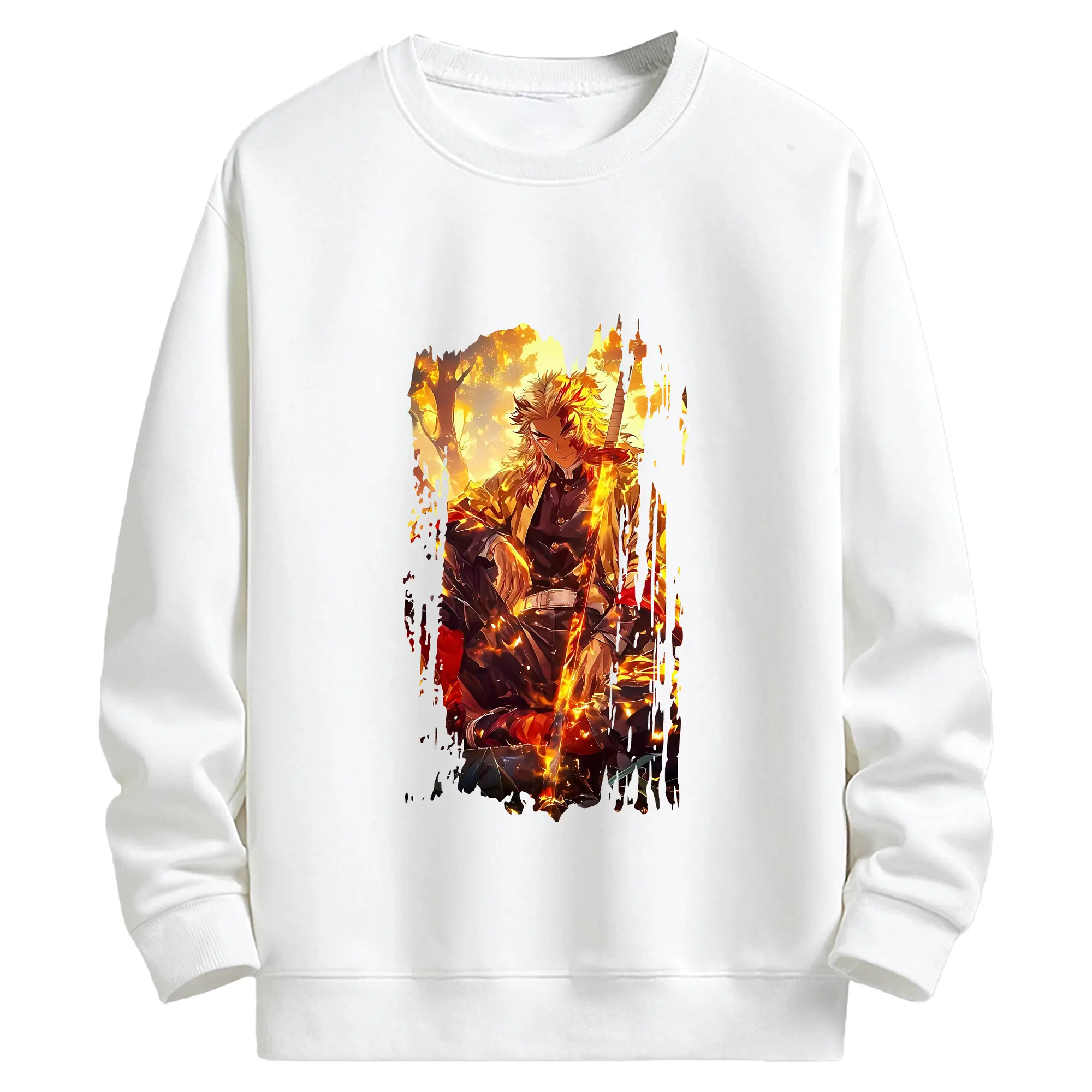 鬼滅の刃 グッズ,煉獄 杏寿郎 - キッズ クルーネックスウェットシャツ ・ フロントプリント ・ 綿80％ ポリエステル20％ ・ 快適 通学 スポーツ 日常使い お散歩用