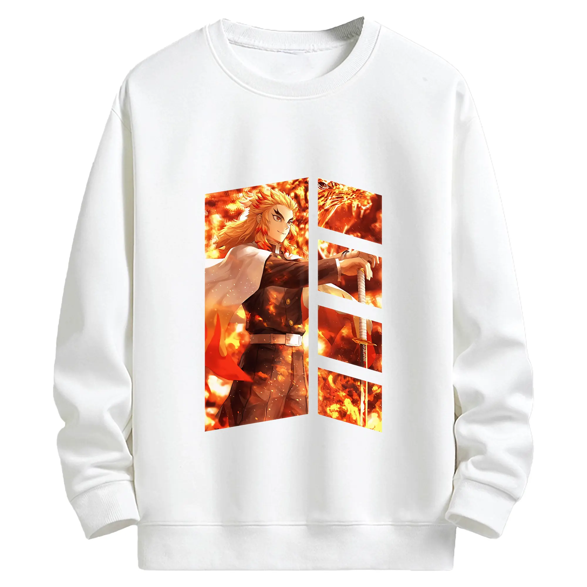 鬼滅の刃 グッズ,煉獄 杏寿郎 - キッズ クルーネックスウェットシャツ ・ フロントプリント ・ 綿80％ ポリエステル20％ ・ 快適 通学 スポーツ 日常使い お散歩用