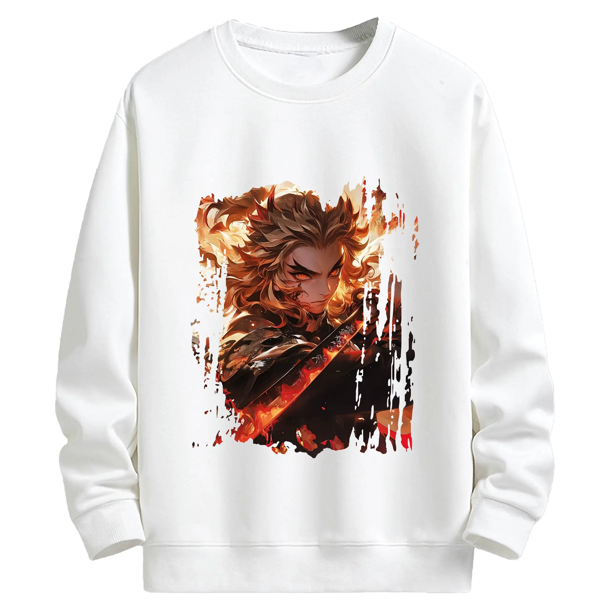 鬼滅の刃 グッズ,煉獄 杏寿郎 - キッズ クルーネックスウェットシャツ ・ フロントプリント ・ 綿80％ ポリエステル20％ ・ 快適 通学 スポーツ 日常使い お散歩用