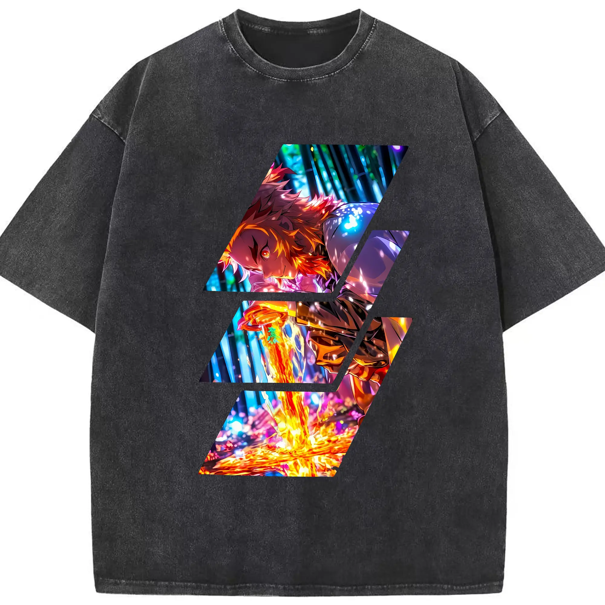 鬼滅の刃 グッズ,煉獄 杏寿郎 - 綿100％ ヴィンテージ風 半袖Tシャツ ・ フロントプリント ・ 柔らか肌触り ・ 通気性 快適 ・ スポーツ カジュアル 外出用