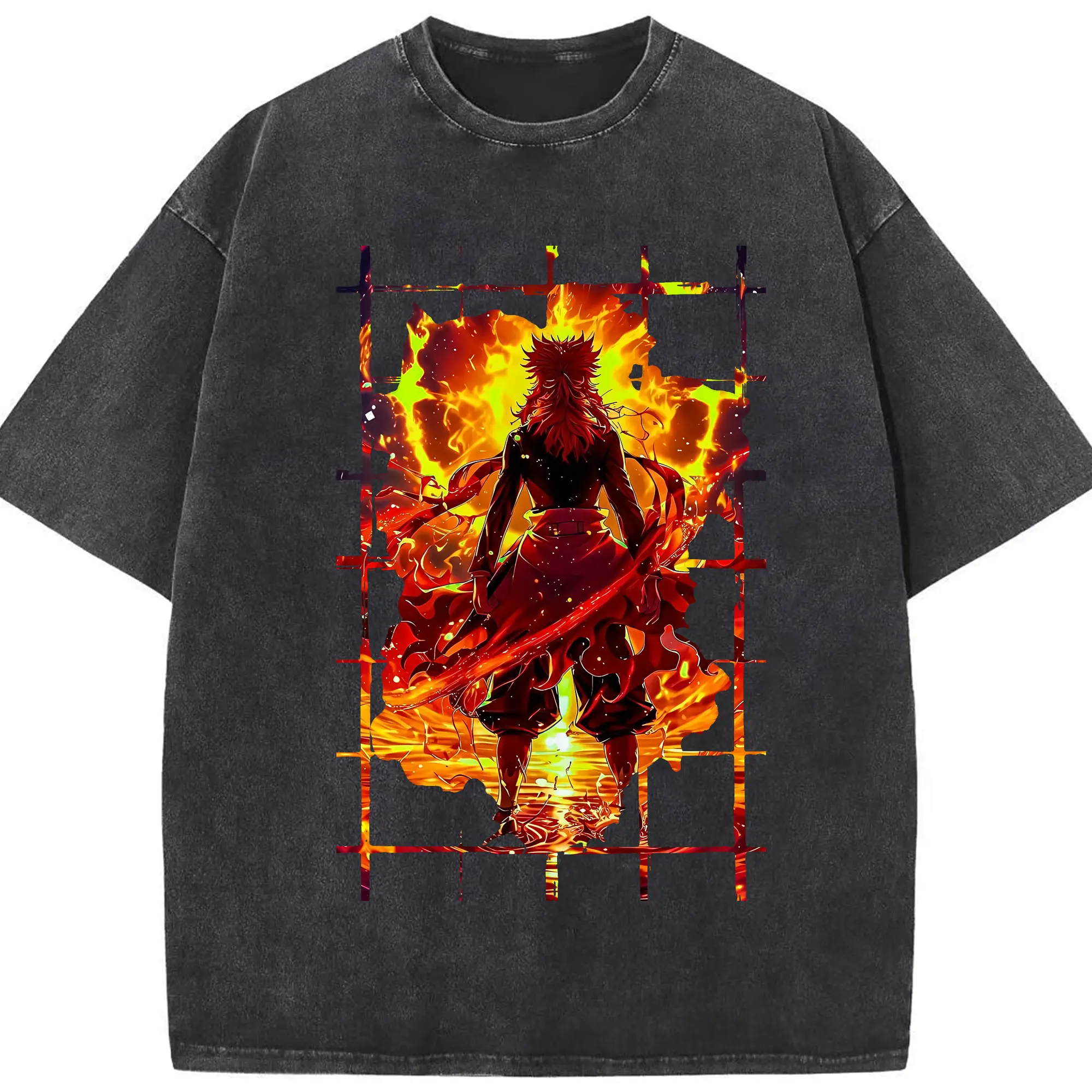 鬼滅の刃 グッズ,煉獄 杏寿郎 - 綿100％ ヴィンテージ風 半袖Tシャツ ・ フロントプリント ・ 柔らか肌触り ・ 通気性 快適 ・ スポーツ カジュアル 外出用