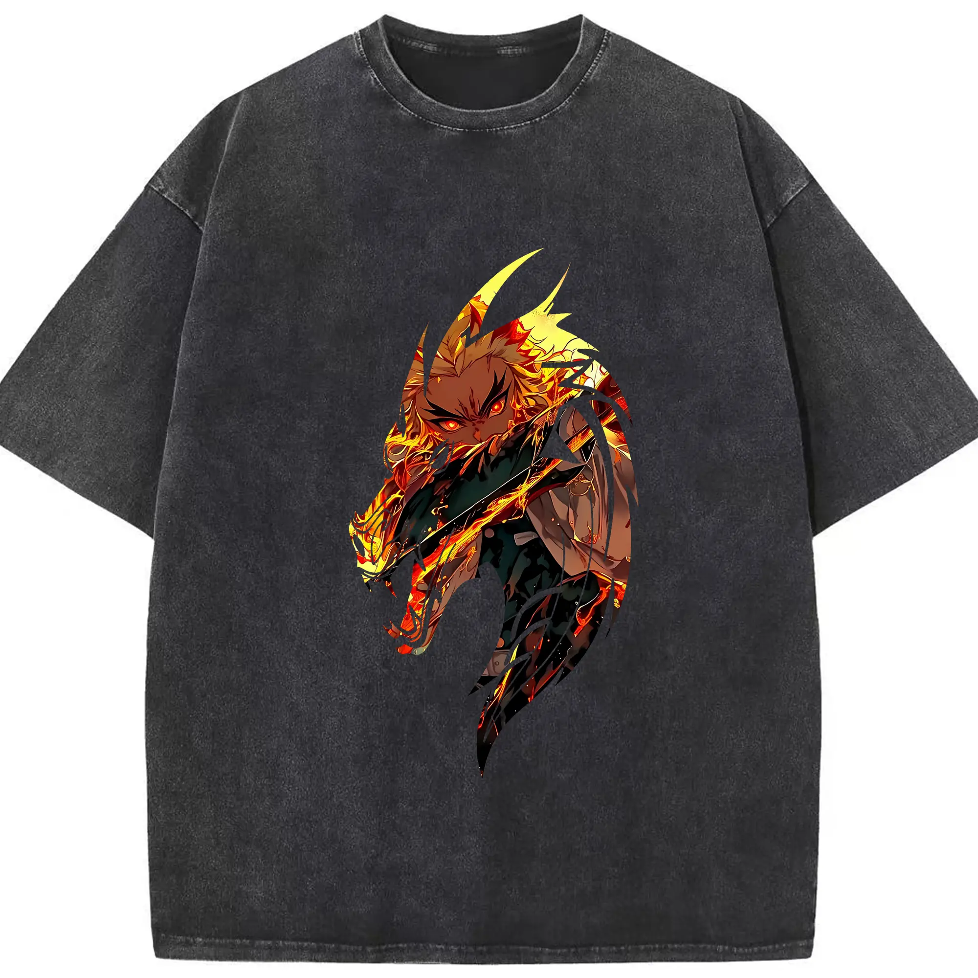 鬼滅の刃 グッズ,煉獄 杏寿郎 - 綿100％ ヴィンテージ風 半袖Tシャツ ・ フロントプリント ・ 柔らか肌触り ・ 通気性 快適 ・ スポーツ カジュアル 外出用