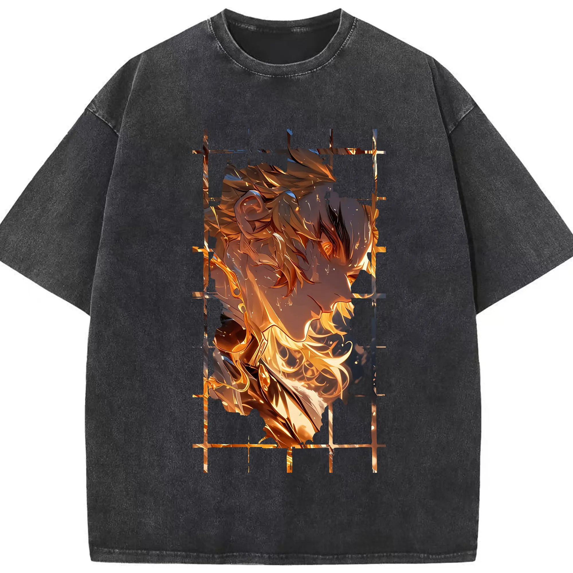 鬼滅の刃 グッズ,煉獄 杏寿郎 - 綿100％ ヴィンテージ風 半袖Tシャツ ・ フロントプリント ・ 柔らか肌触り ・ 通気性 快適 ・ スポーツ カジュアル 外出用