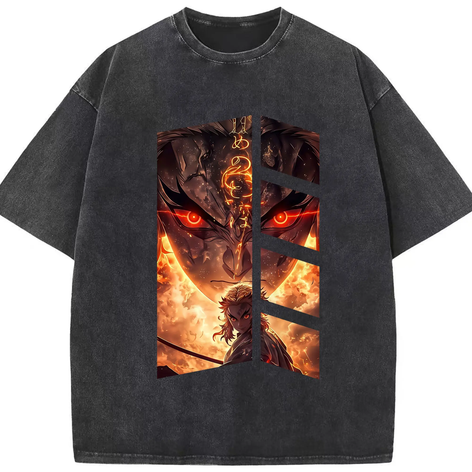 鬼滅の刃 グッズ,煉獄 杏寿郎 - 綿100％ ヴィンテージ風 半袖Tシャツ ・ フロントプリント ・ 柔らか肌触り ・ 通気性 快適 ・ スポーツ カジュアル 外出用