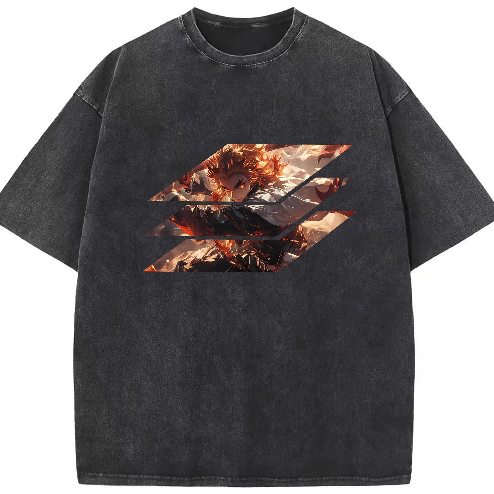 鬼滅の刃 グッズ,煉獄 杏寿郎 - 綿100％ ヴィンテージ風 半袖Tシャツ ・ フロントプリント ・ 柔らか肌触り ・ 通気性 快適 ・ スポーツ カジュアル 外出用