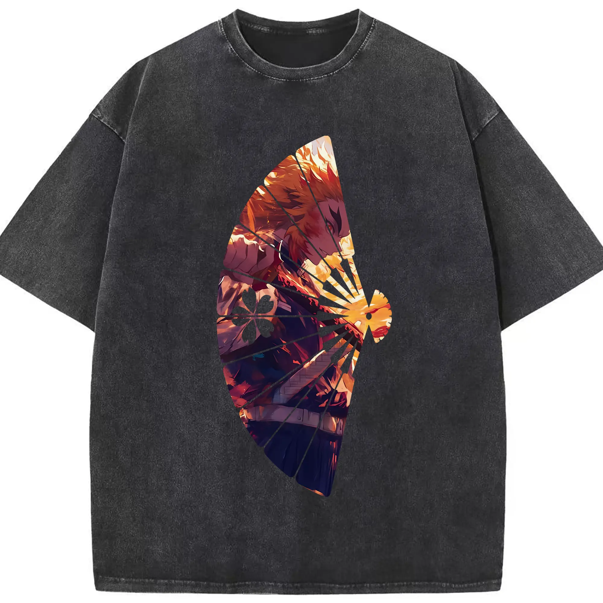 鬼滅の刃 グッズ,煉獄 杏寿郎 - 綿100％ ヴィンテージ風 半袖Tシャツ ・ フロントプリント ・ 柔らか肌触り ・ 通気性 快適 ・ スポーツ カジュアル 外出用